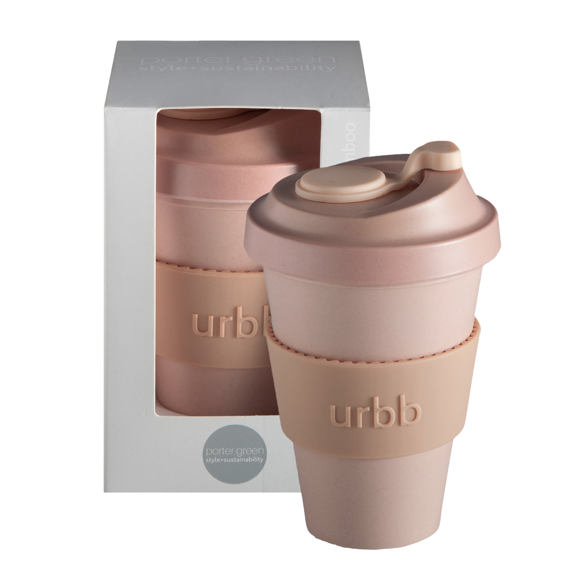 wheat + oat | urbb | biodegradable bamboo coffee cup - porter green | style + sustainability