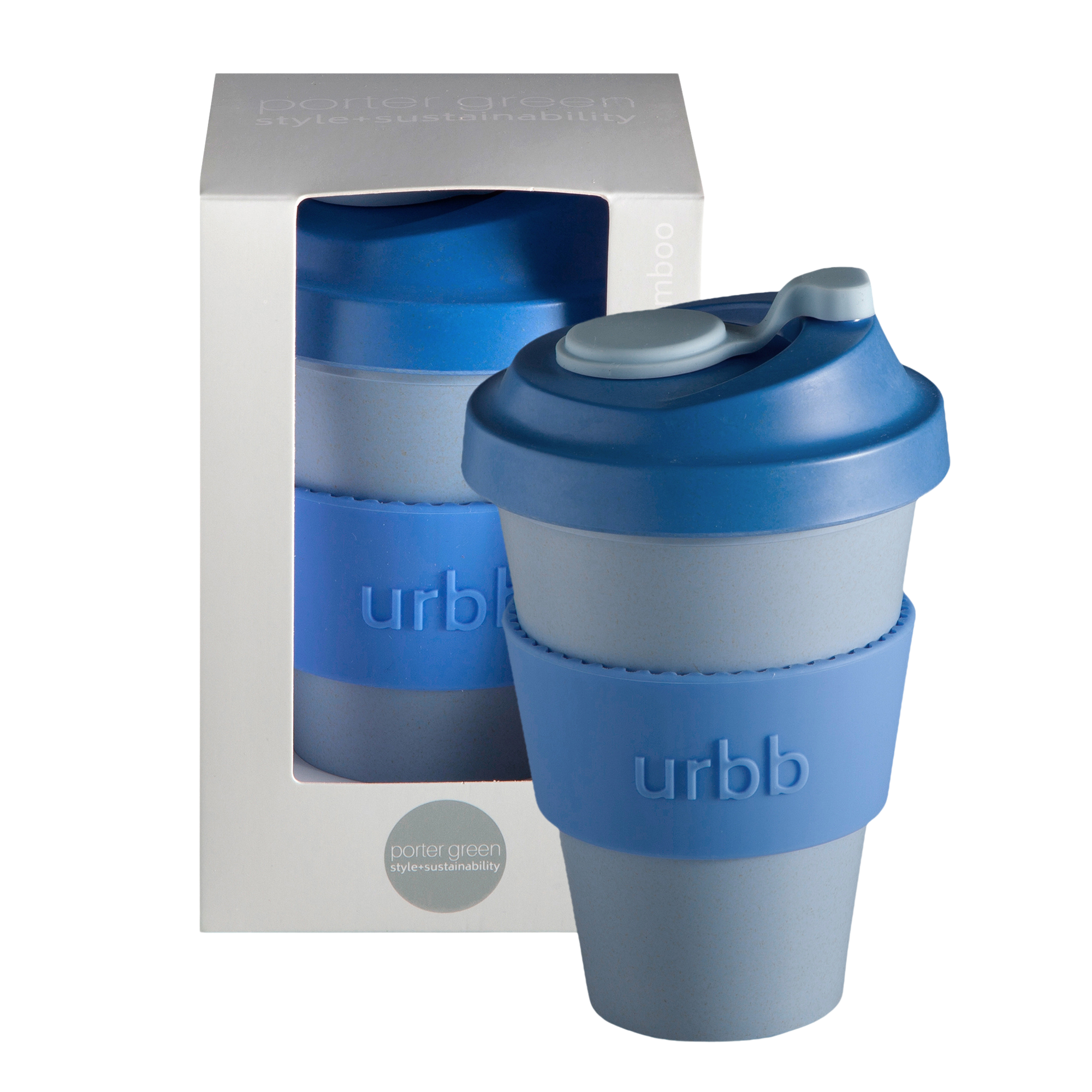 sky + kingfisher | urbb | biodegradable bamboo coffee cup | porter green, biodegradable coffee cups. bamboo coffee cup, reusable coffee cup australia, 12oz coffee cup, leak proof coffee cup