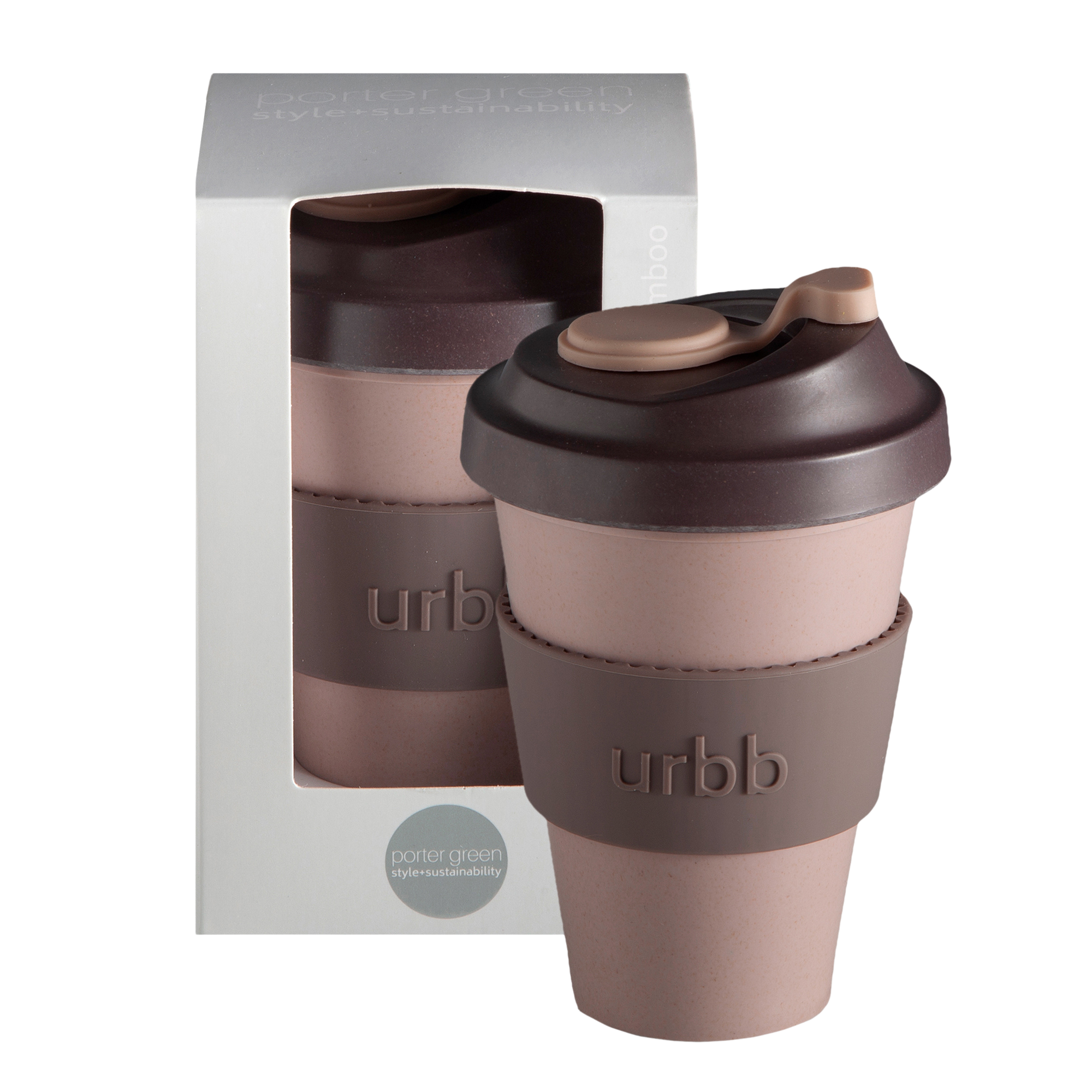 latte + donkey | urbb | biodegradable bamboo coffee cup | porter green, biodegradable coffee cups. bamboo coffee cup, reusable coffee cup australia, 12oz coffee cup, leak proof coffee cup