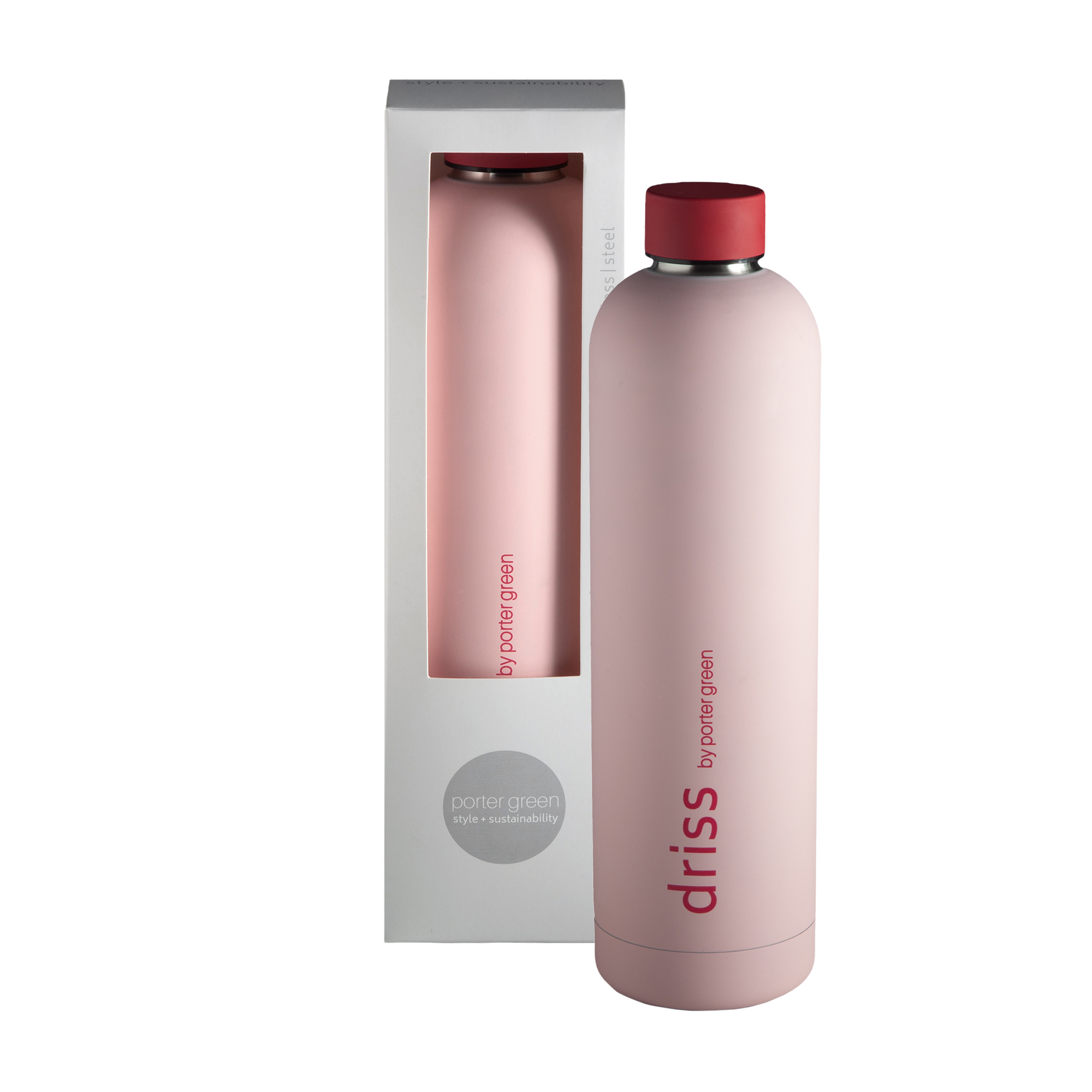 cherry + blush | driss | insulated stainless steel bottle | porter green, 1l water bottle, insulated stainless steel water bottle, thermos water bottle, 1l drink bottle, insulated wine bottle