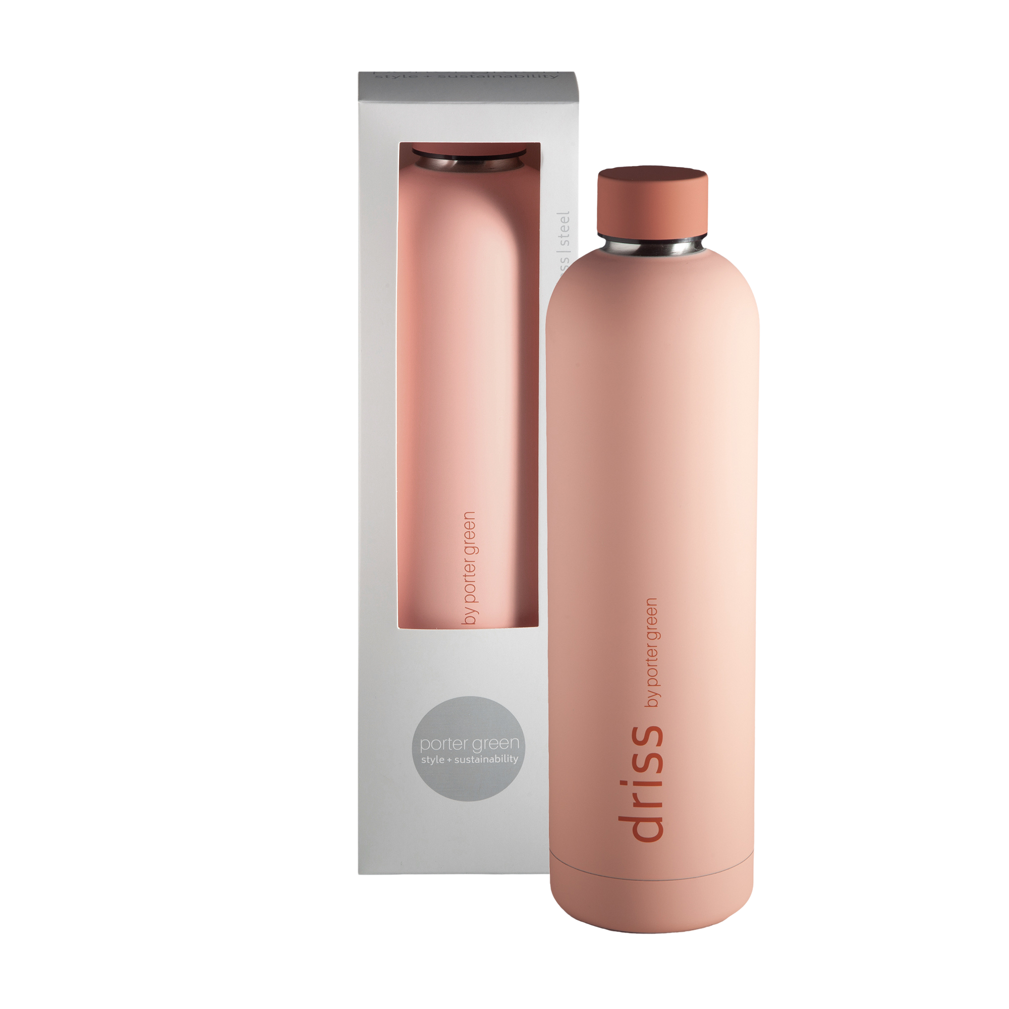 terra + peach | driss | insulated stainless steel bottle | porter green, 1l water bottle, insulated stainless steel water bottle, thermos water bottle, 1l drink bottle, insulated wine bottle