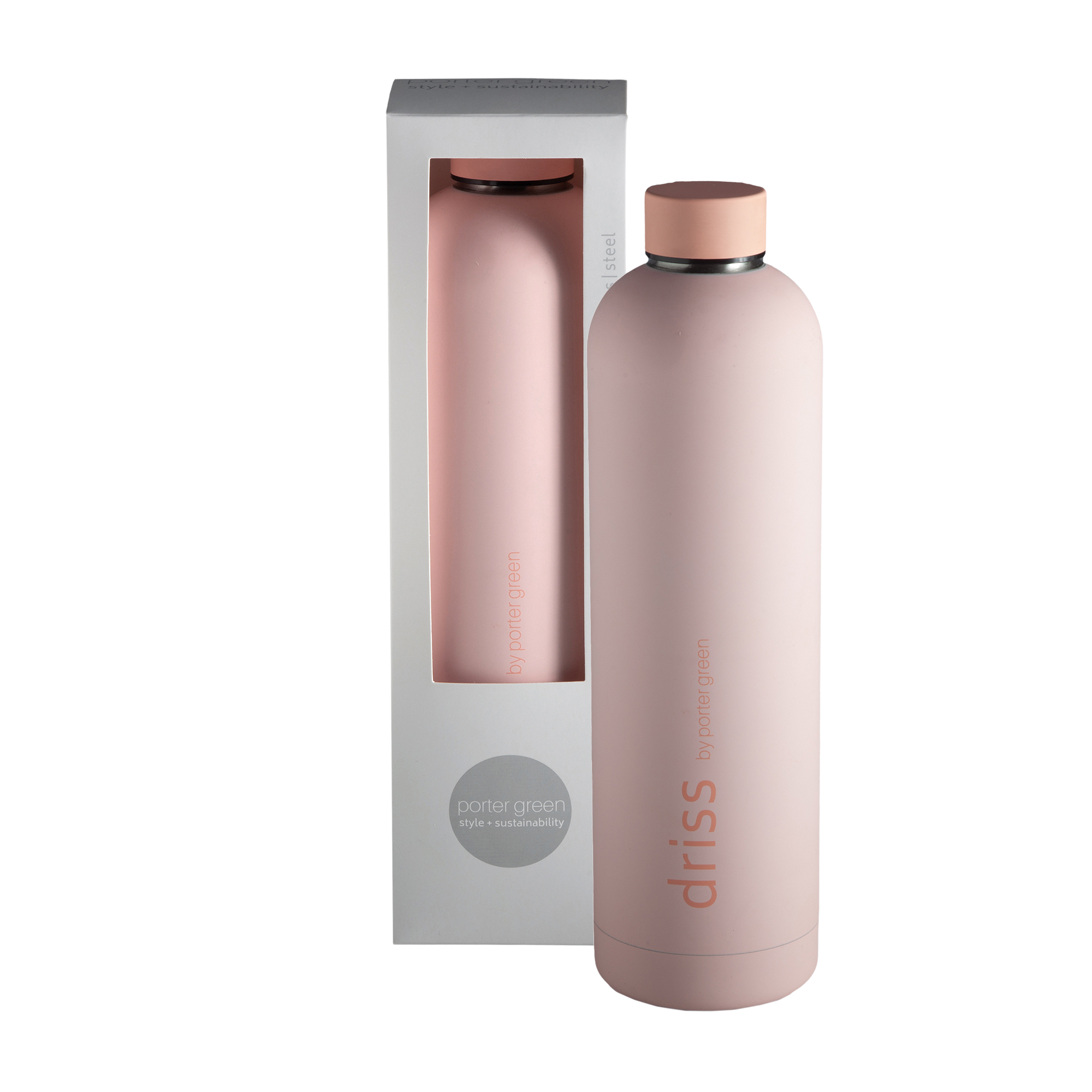 peach + petal | driss | insulated stainless steel water bottle - porter green | style + sustainability