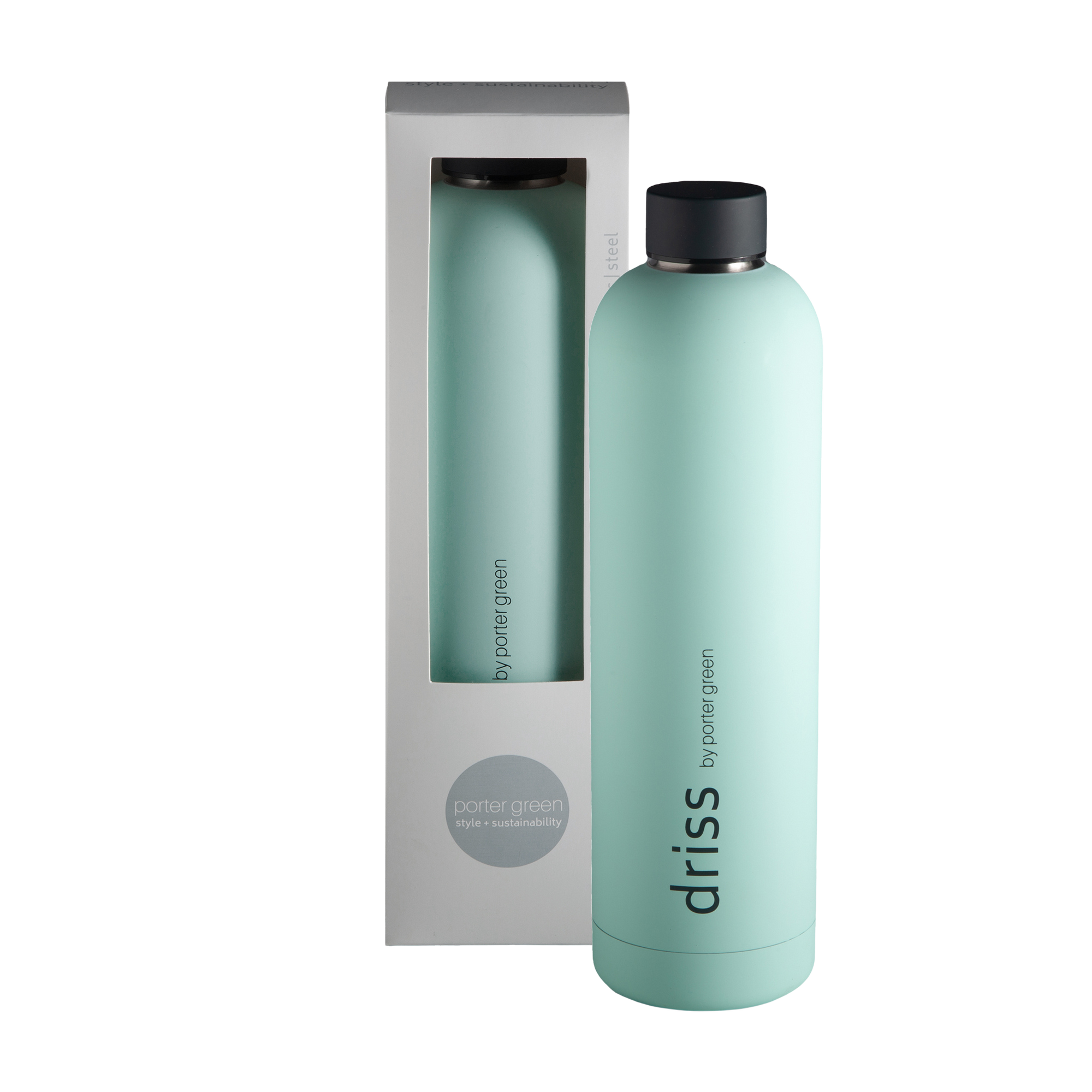 mist + ink | driss | insulated stainless steel bottle | porter green, 1l water bottle, insulated stainless steel water bottle, thermos water bottle, 1l drink bottle, insulated wine bottle