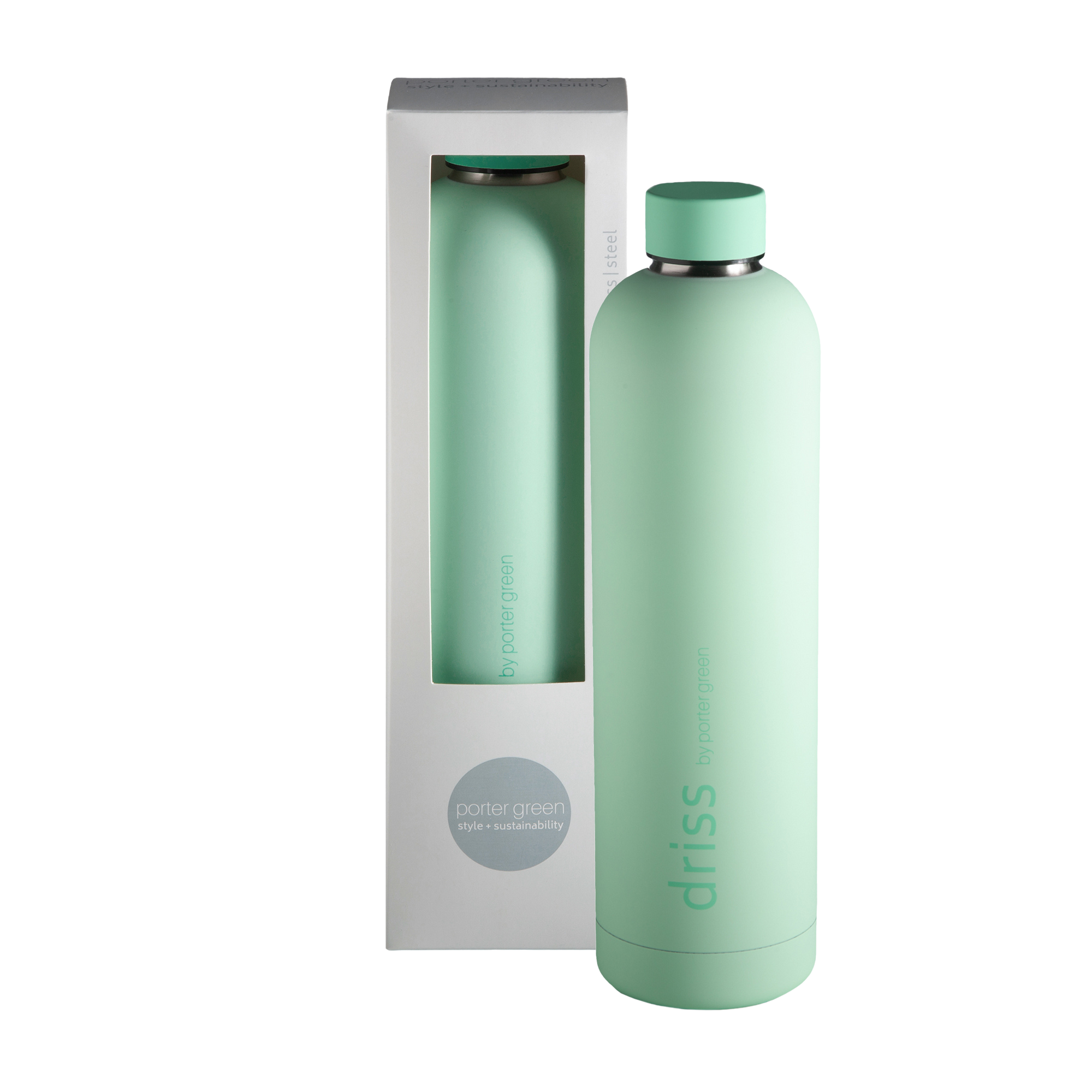 gerbera + leaf | driss | insulated stainless steel water bottle - porter green | style + sustainability