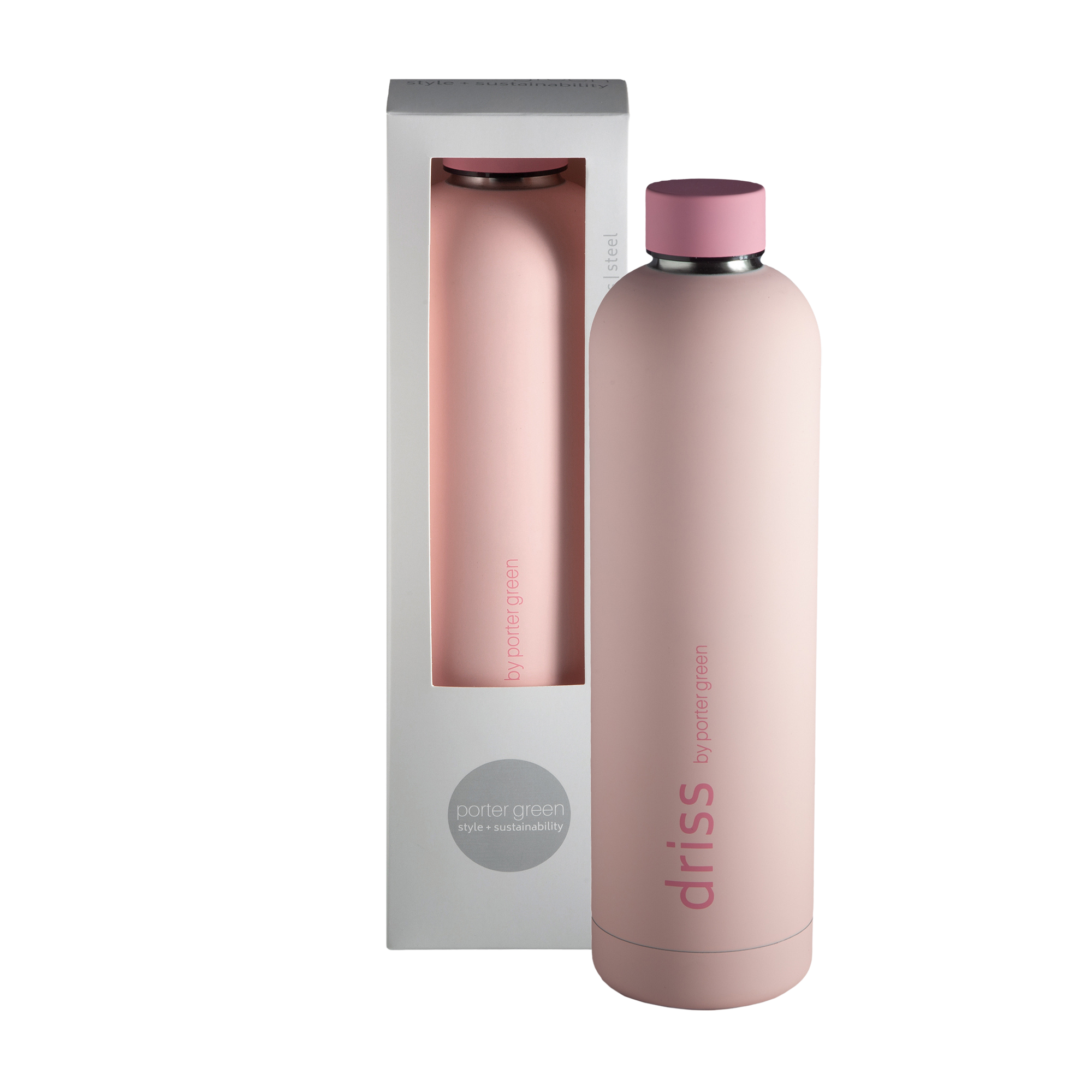 flamingo + lotus | driss | insulated stainless steel water bottle - porter green | style + sustainability