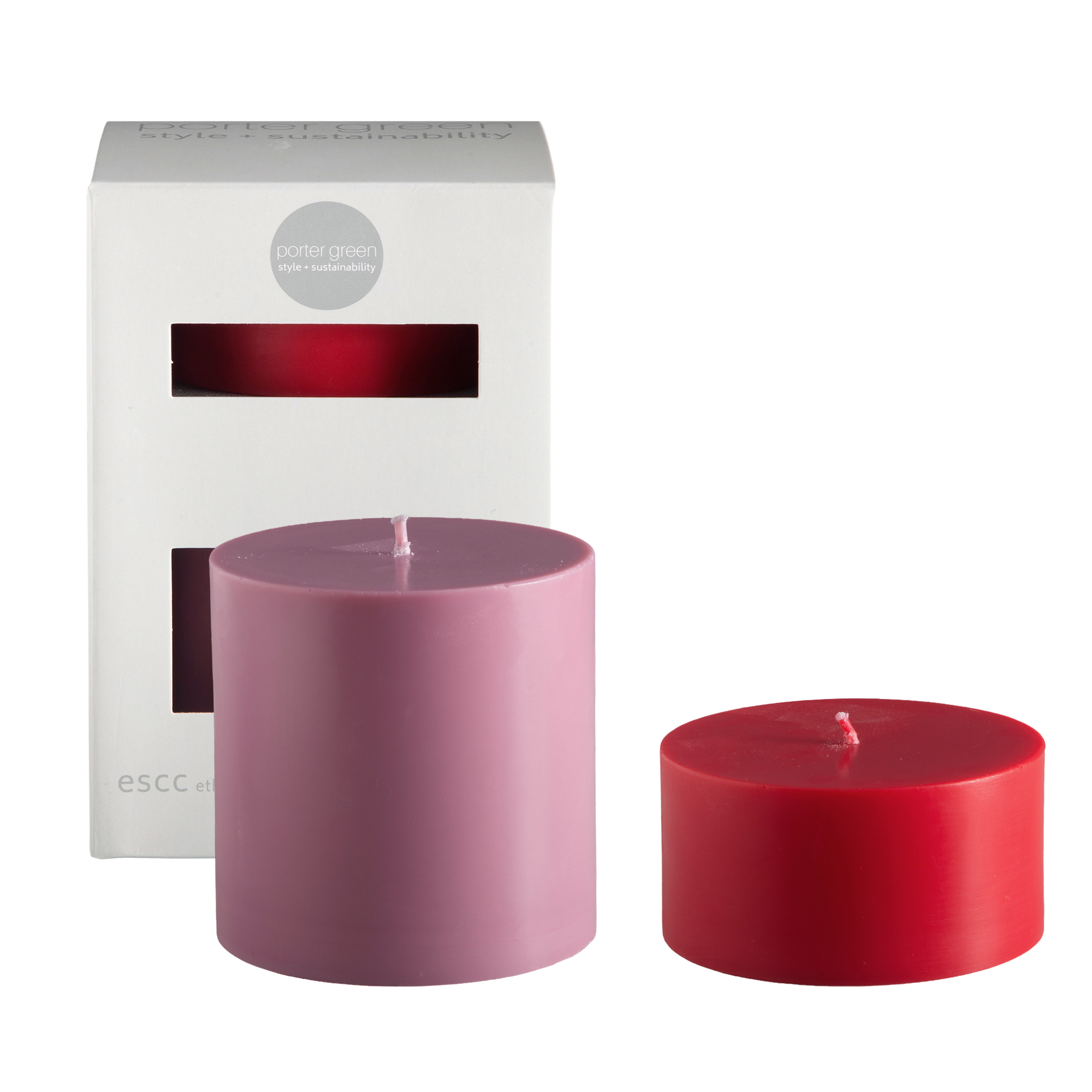 cherry + blush | escc large pillar candle | soy - blend unscented candles - porter green | style + sustainability