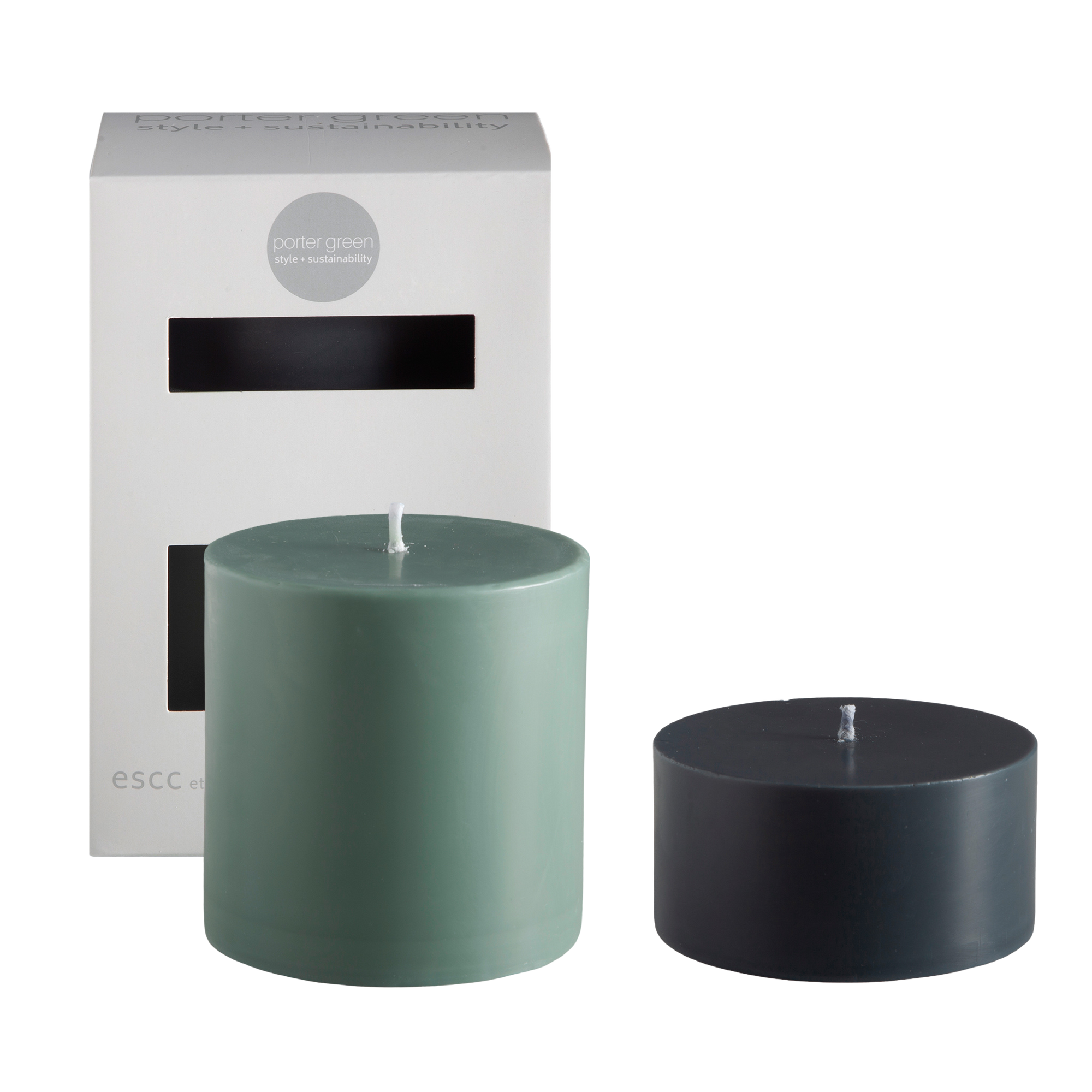 sage + olive | escc large pillar candle | soy - blend unscented candles - porter green | style + sustainability