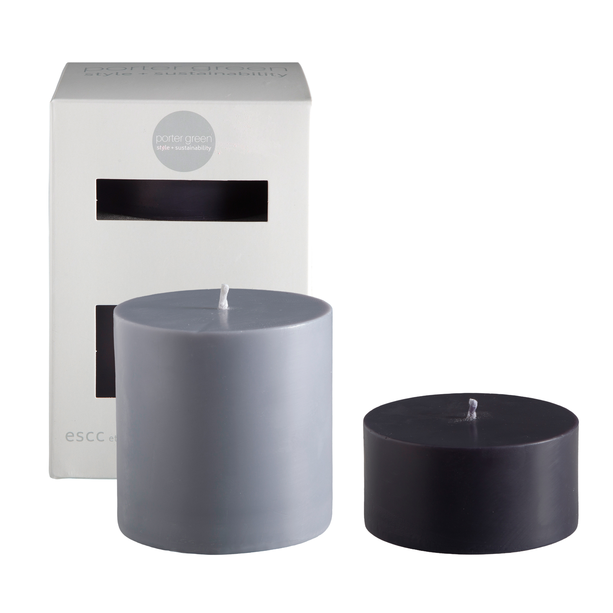 smoke + storm | escc large pillar candle | soy - blend unscented candles - porter green | style + sustainability
