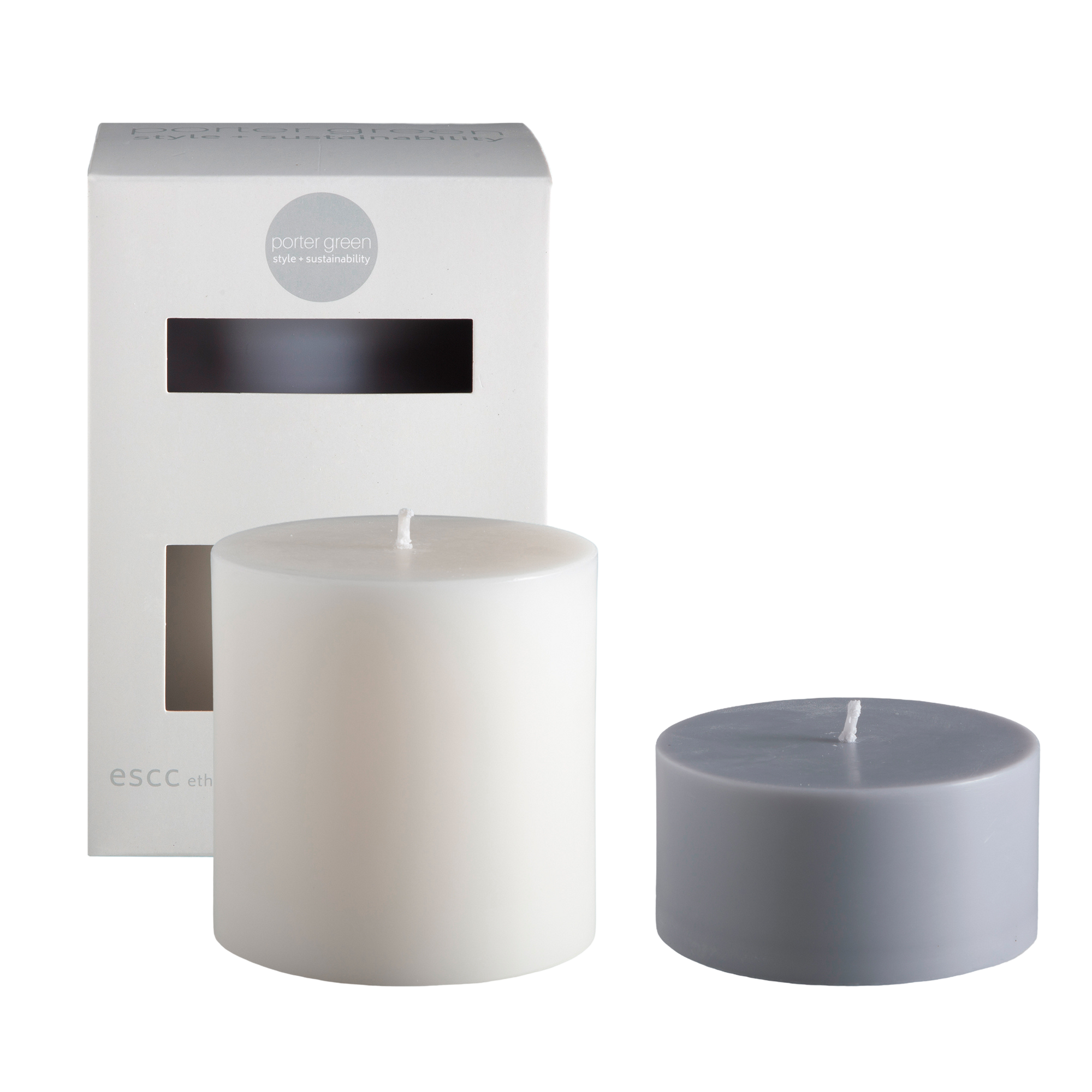blanc + dove | escc large pillar candle | soy - blend unscented candles - porter green | style + sustainability