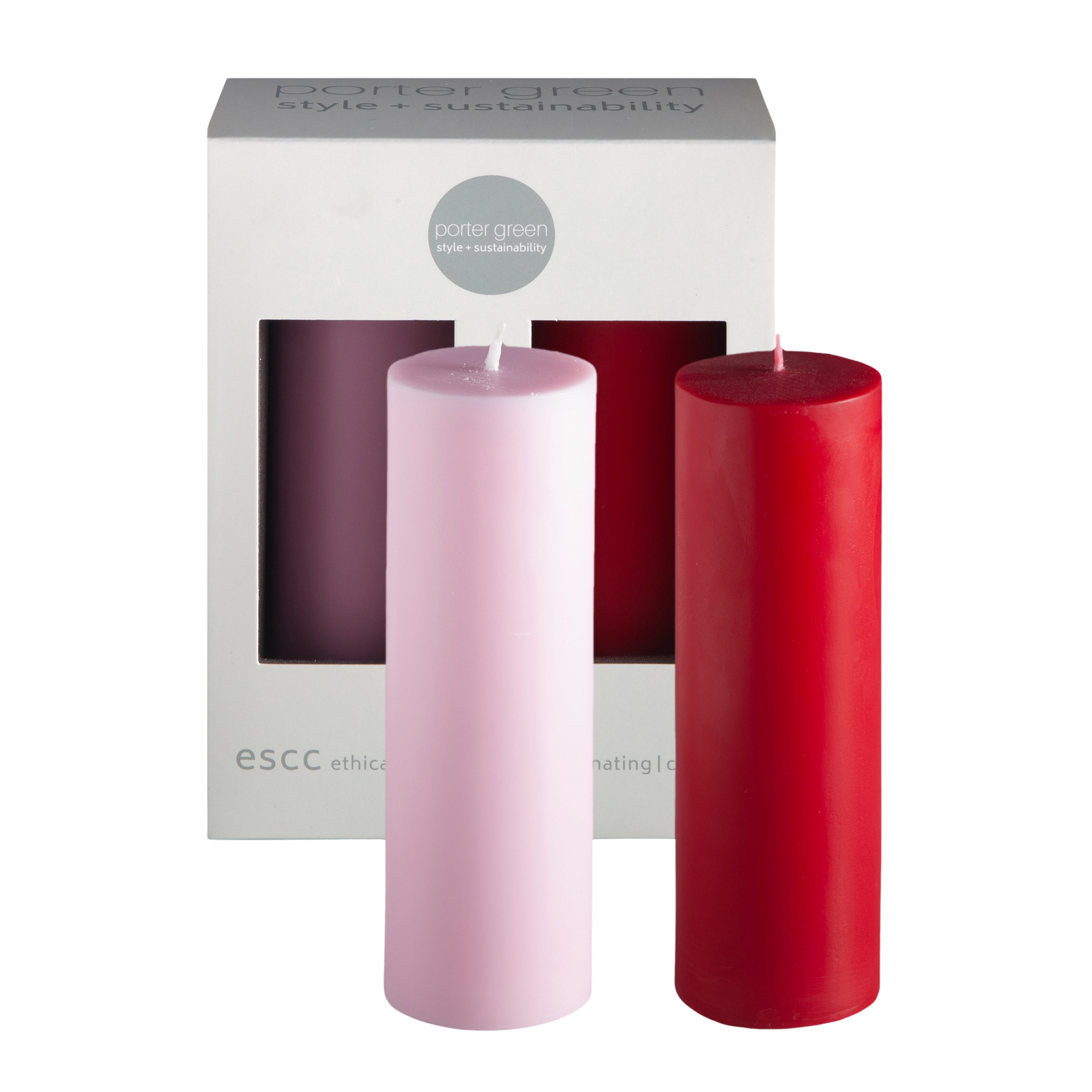 cherry + blush | escc medium pillar candle | soy - blend unscented candles - porter green | style + sustainability
