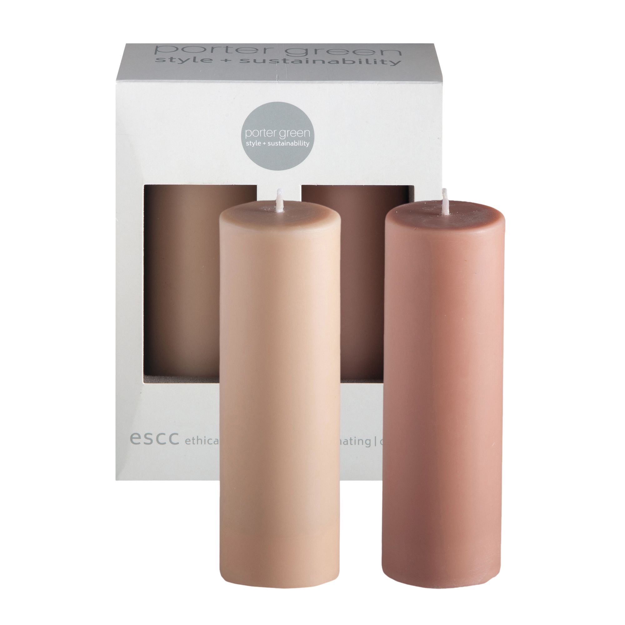 wheat + oat | escc medium pillar candle | soy - blend unscented candles - porter green | style + sustainability