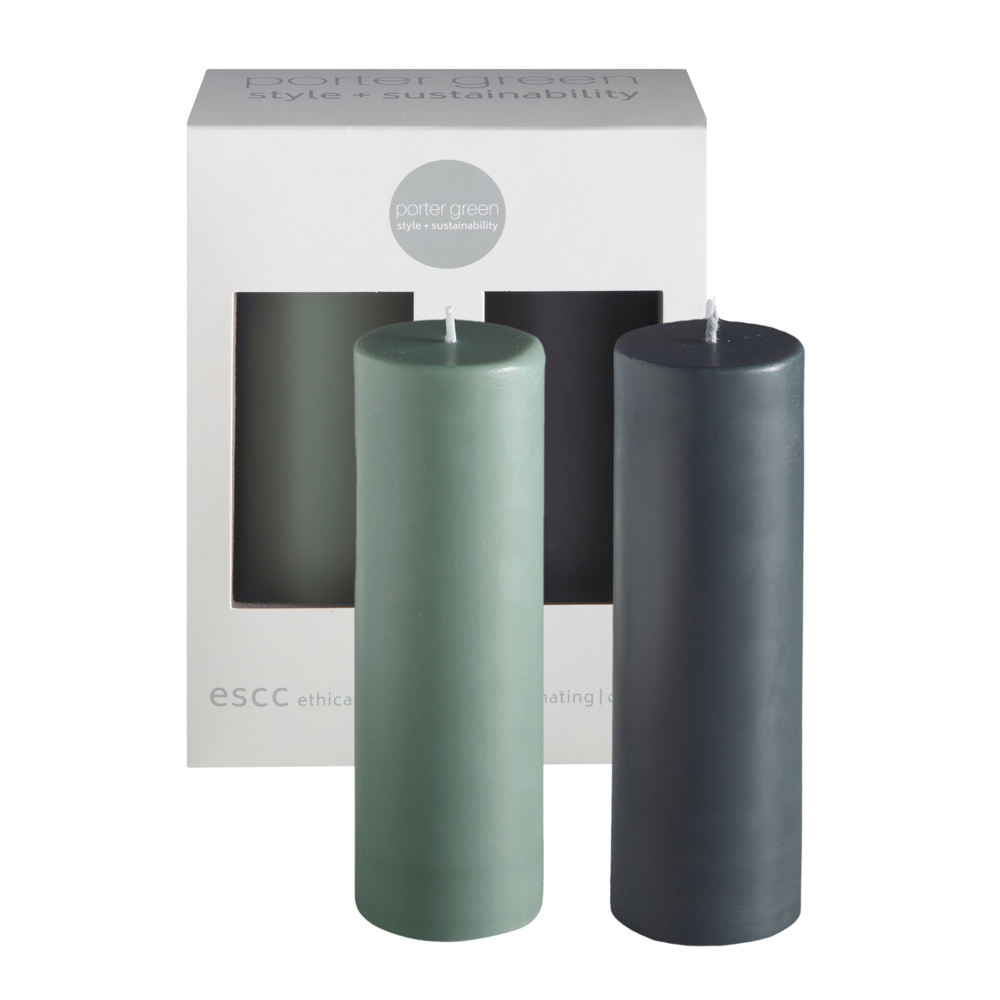sage + olive | escc medium pillar candle | soy - blend unscented candles - porter green | style + sustainability