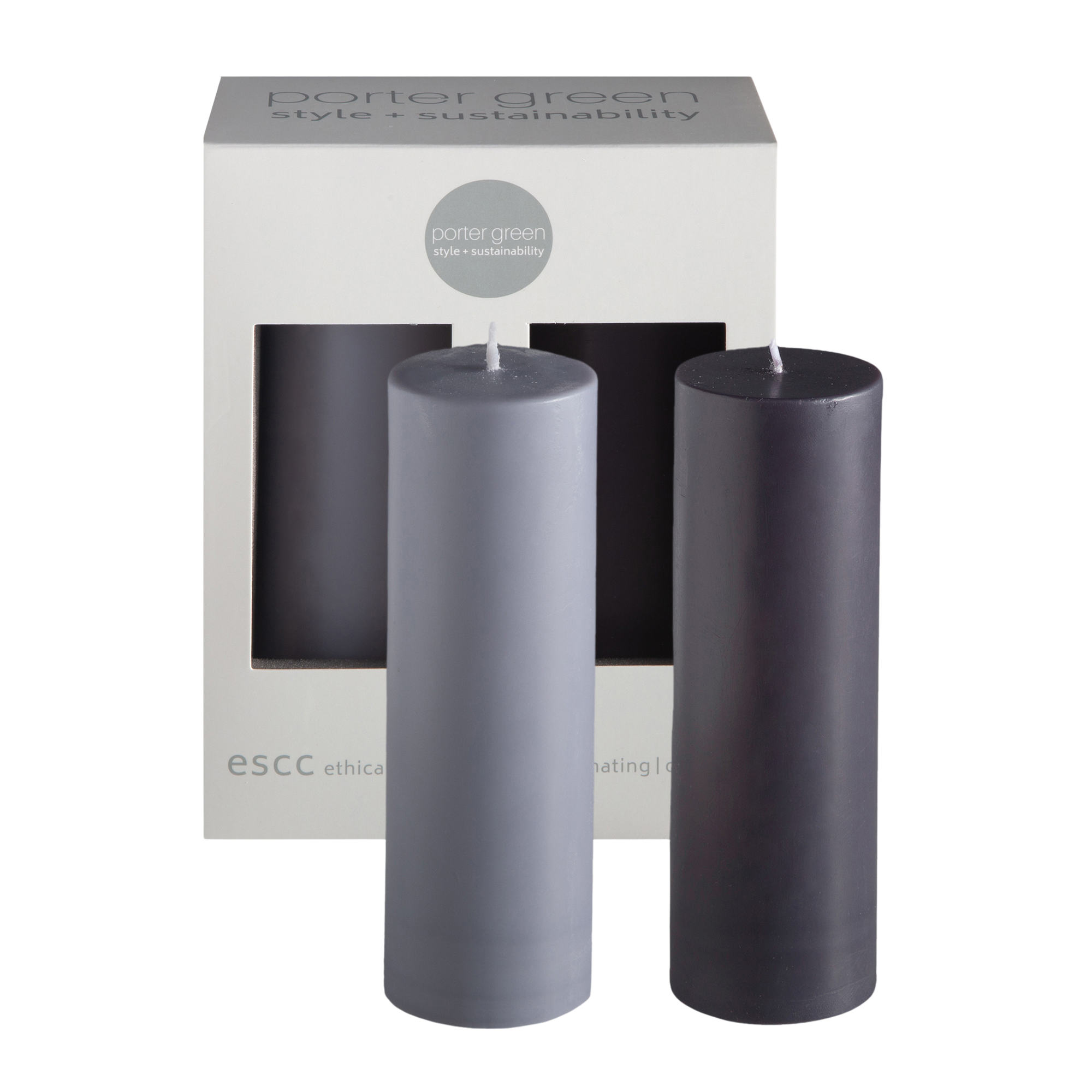 smoke + storm | escc medium pillar candle | soy - blend unscented candles - porter green | style + sustainability