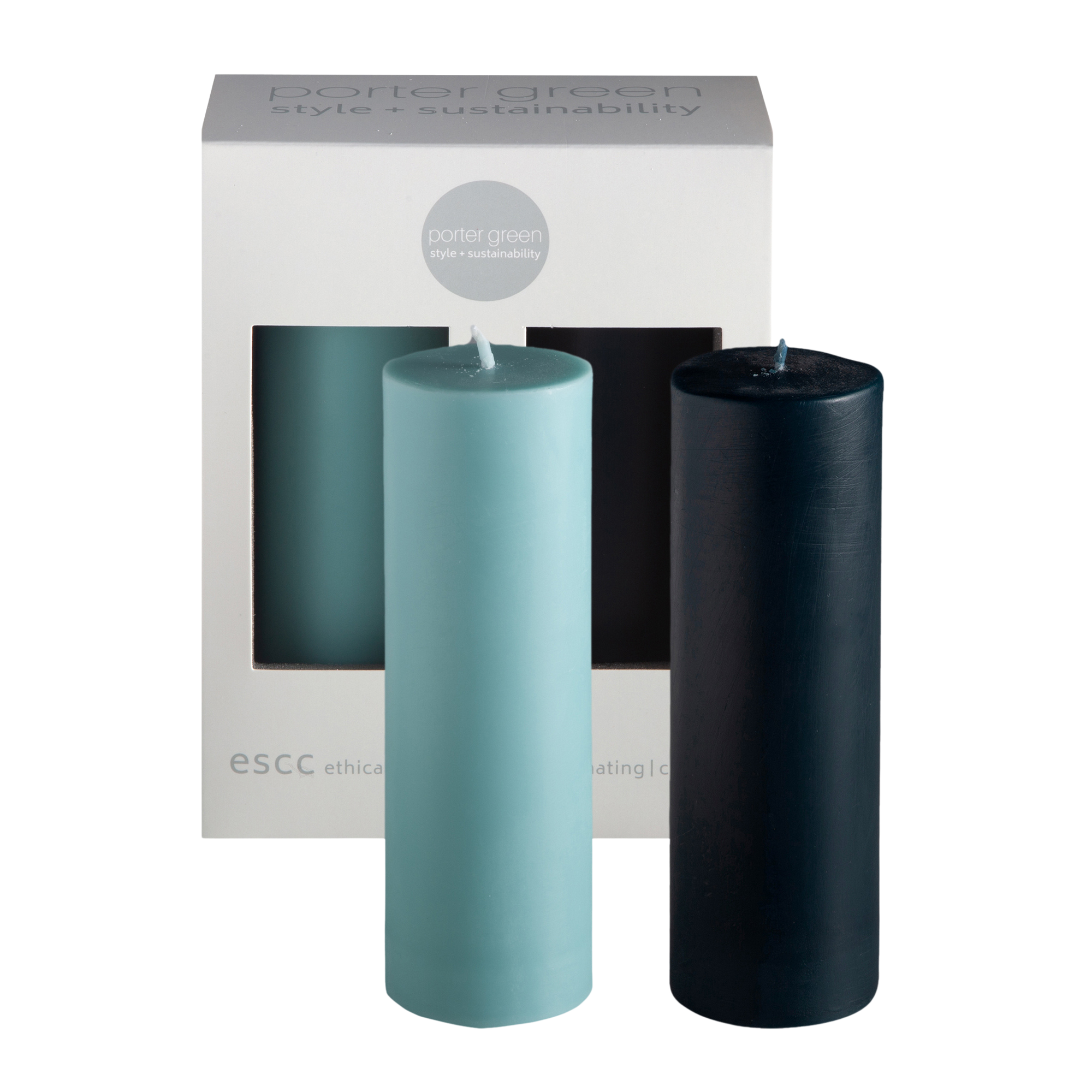 mist + ink | escc medium pillar candle | soy - blend unscented candles - porter green | style + sustainability