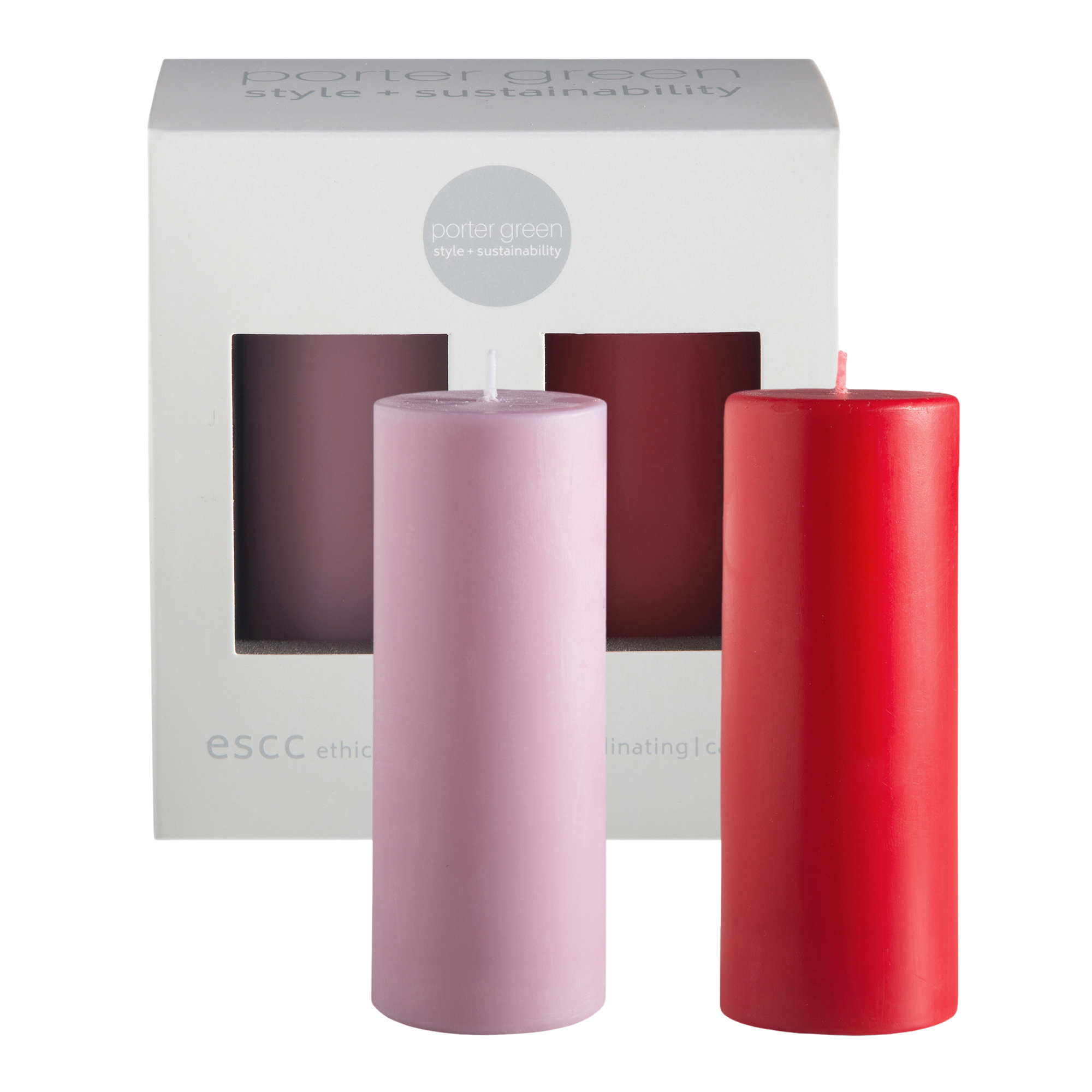 cherry + blush | escc small pillar candle | soy - blend unscented candles - porter green | style + sustainability