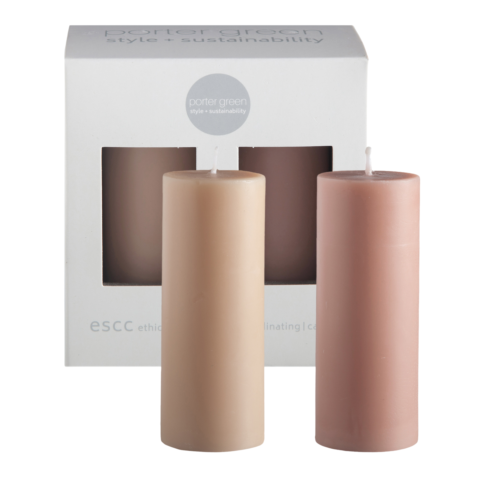 wheat + oat | escc small pillar candle | soy - blend unscented candles - porter green | style + sustainability