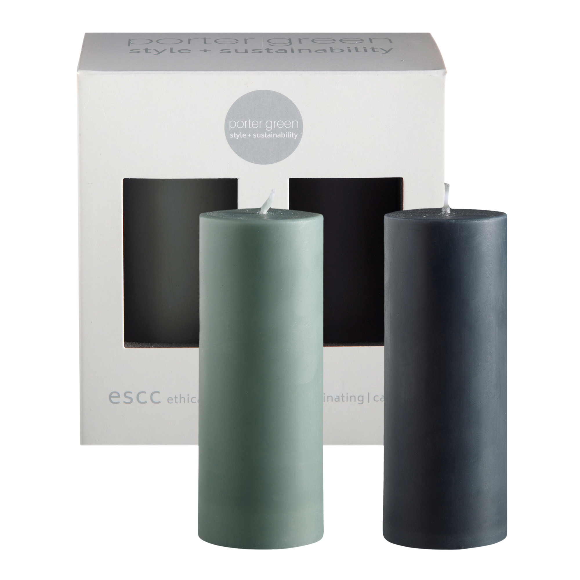 sage + olive | escc small pillar candle | soy - blend unscented candles - porter green | style + sustainability