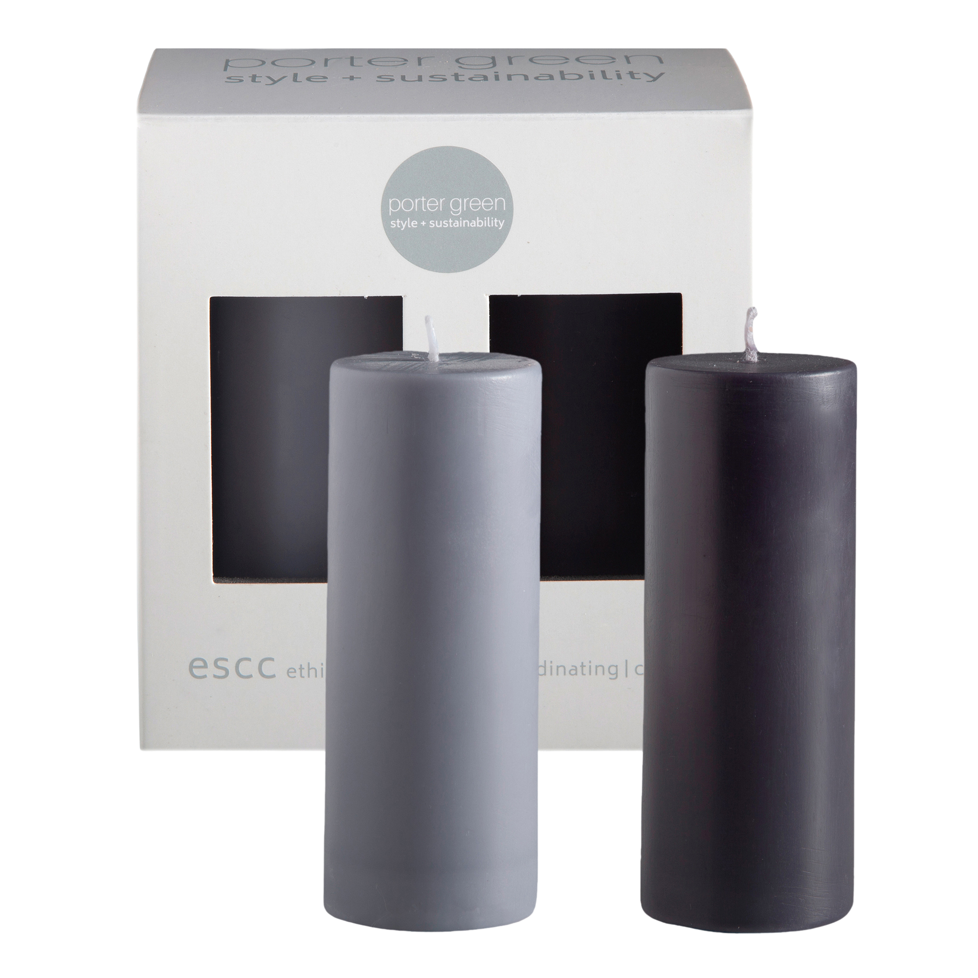 smoke + storm | escc small pillar candle | soy - blend unscented candles - porter green | style + sustainability
