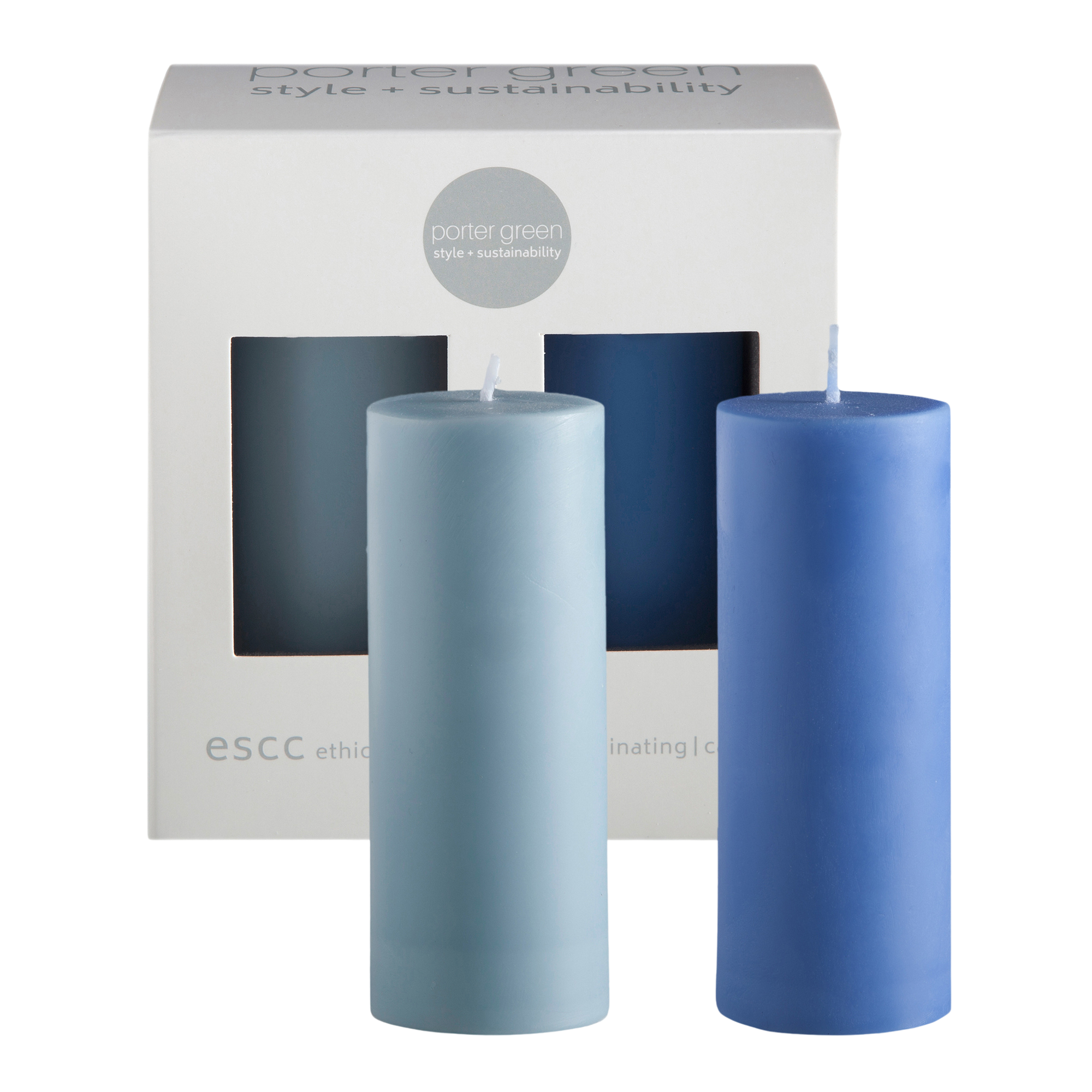 sky + kingfisher | escc small pillar candle | soy - blend unscented candles - porter green | style + sustainability