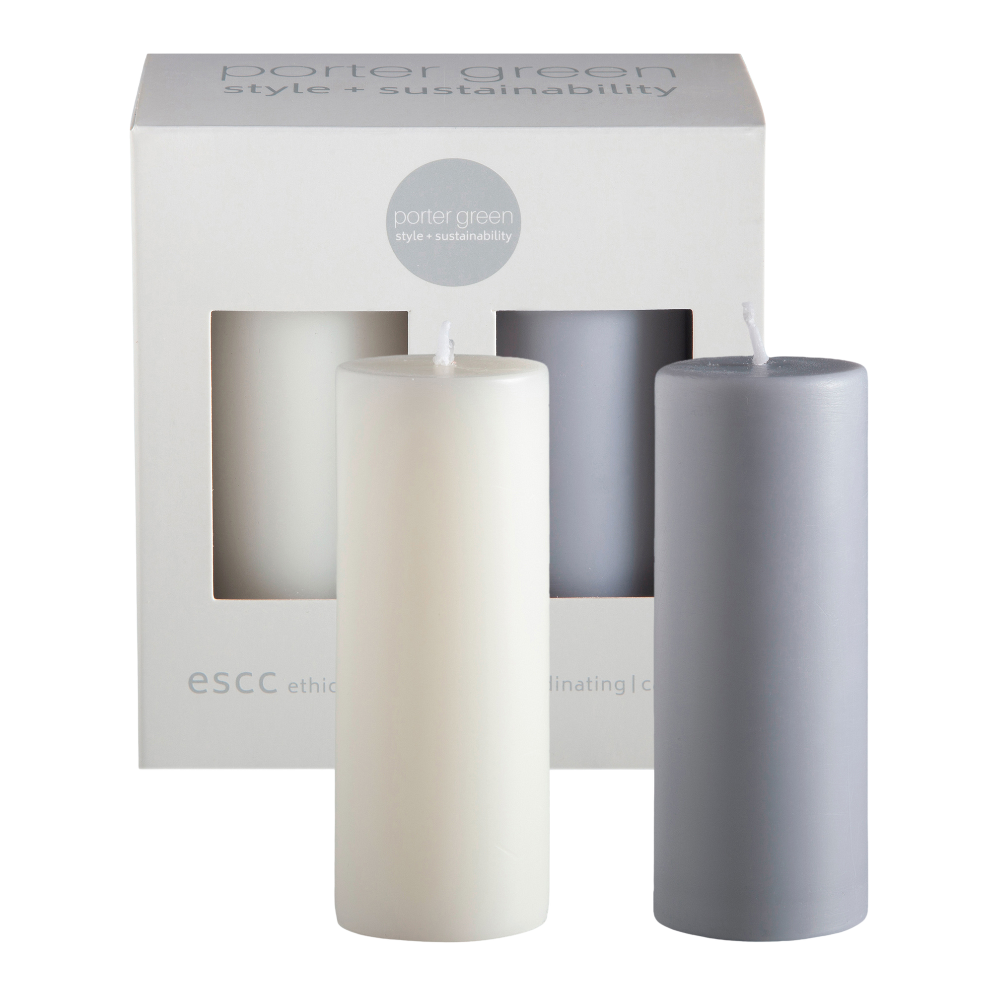 blanc + dove | escc small pillar candle | soy - blend unscented candles - porter green | style + sustainability