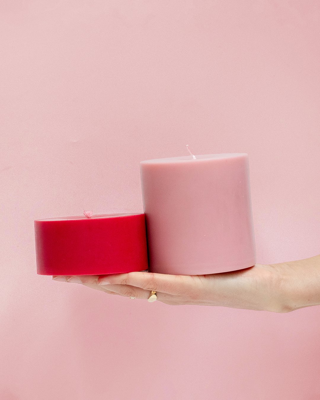 cherry + blush | escc large pillar candle | soy - blend unscented candles - porter green | style + sustainability