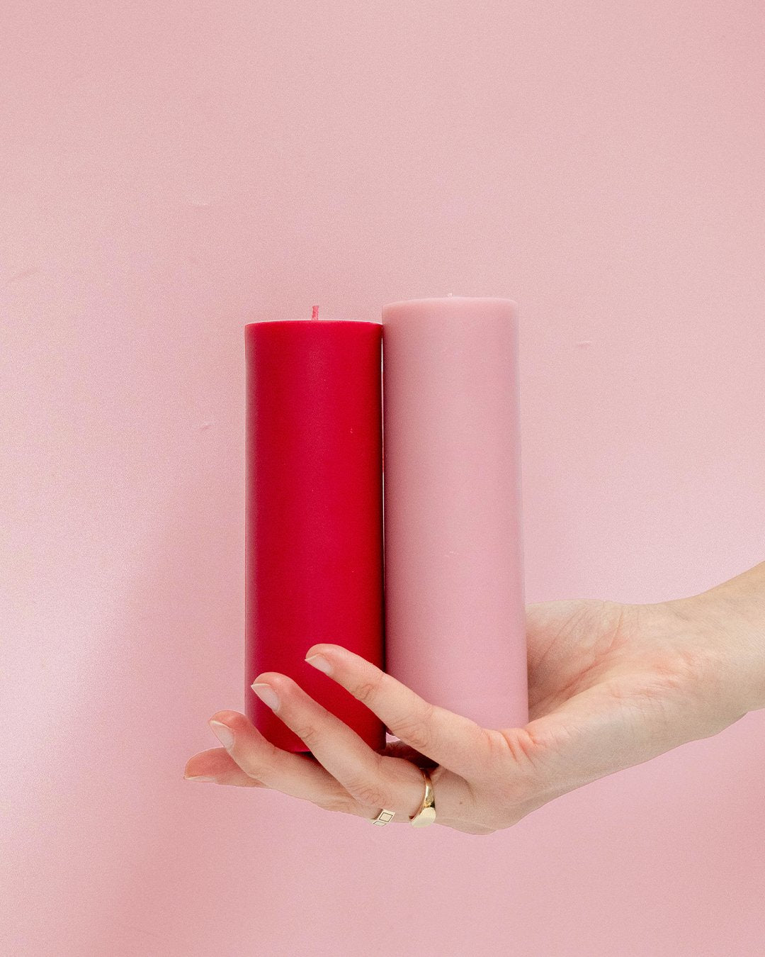 cherry + blush | escc medium pillar candle | soy - blend unscented candles - porter green | style + sustainability