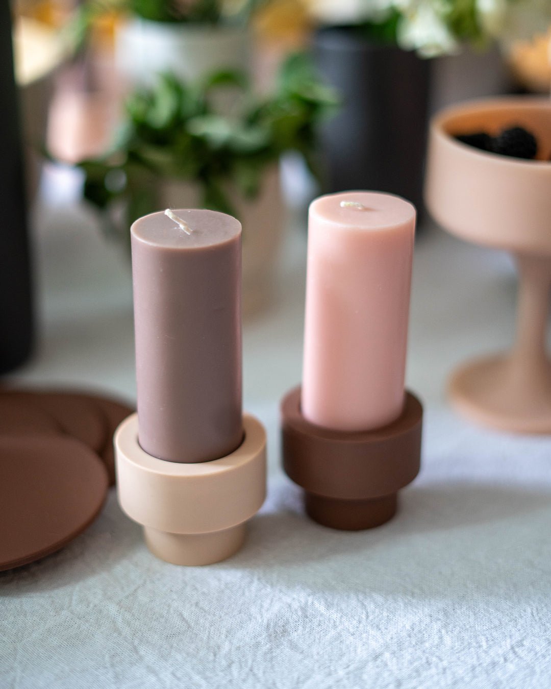 latte + donkey | escc small pillar candle | soy - blend unscented candles - porter green | style + sustainability
