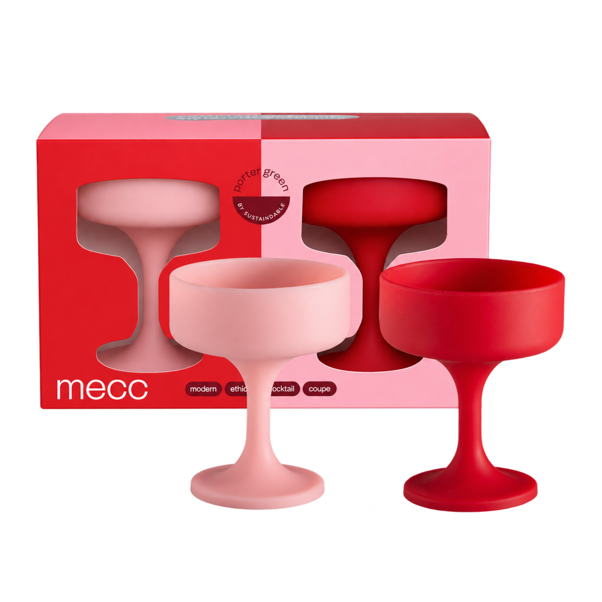 cherry + blush | mecc | unbreakable silicone cocktail coupes | porter green, coupe cocktail glass, coupe glass, coloured cocktail glasses, unbreakable cocktail glasses, cocktail glasses australia