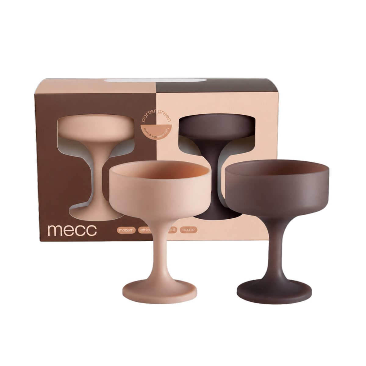 latte + donkey | mecc | unbreakable silicone cocktail coupes | porter green, coupe cocktail glass, coupe glass, coloured cocktail glasses, unbreakable cocktail glasses, cocktail glasses australia