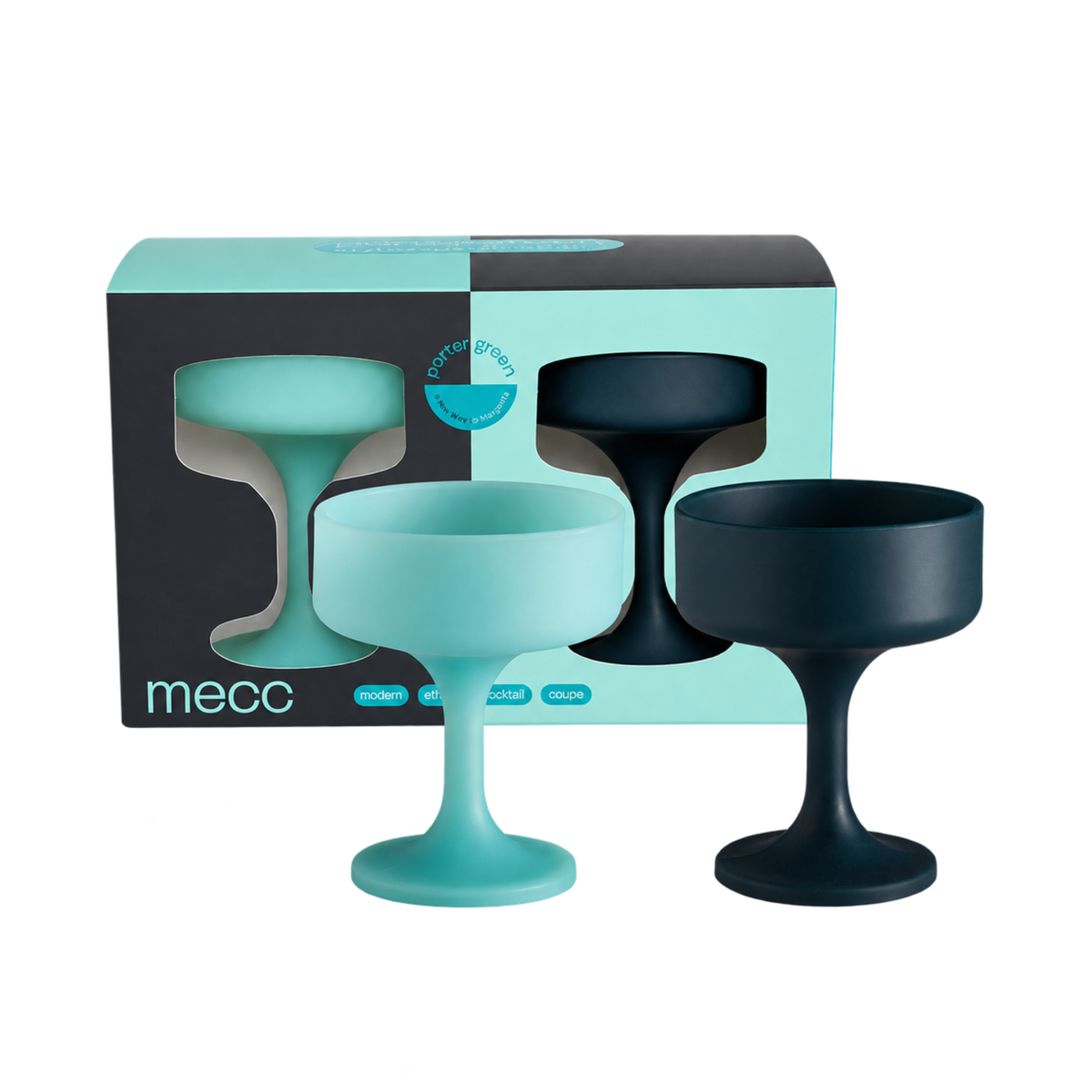 mist + ink | mecc | unbreakable silicone cocktail coupes | porter green, coupe cocktail glass, coupe glass, coloured cocktail glasses, unbreakable cocktail glasses, cocktail glasses australia