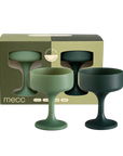 sage + olive | mecc | unbreakable silicone cocktail coupes | porter green, coupe cocktail glass, coupe glass, coloured cocktail glasses, unbreakable cocktail glasses, cocktail glasses australia