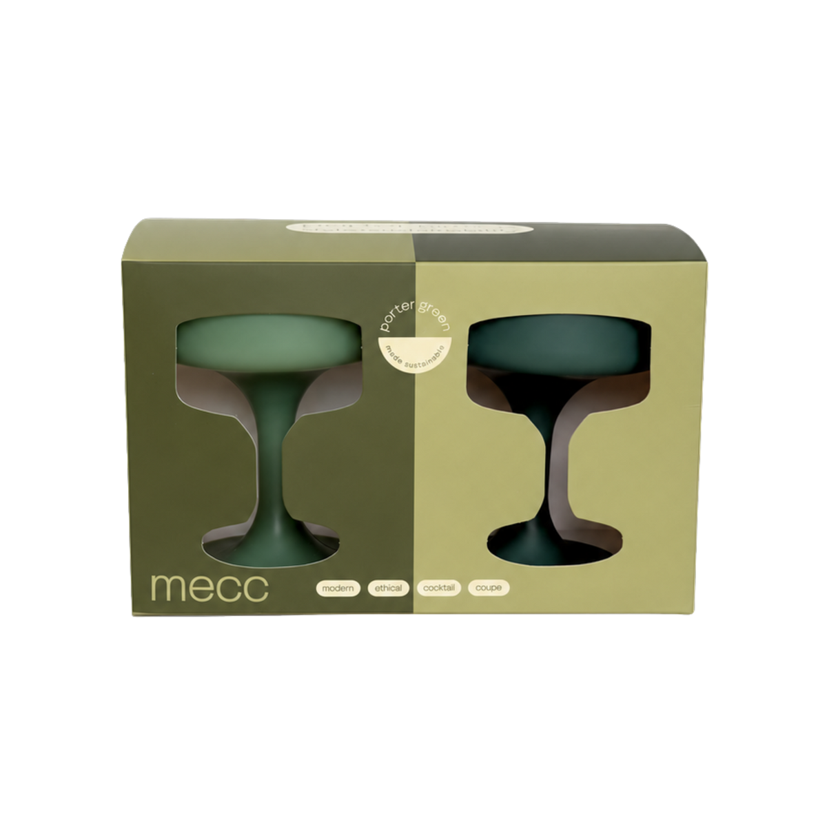 sage + olive | mecc | unbreakable silicone cocktail coupes | porter green, coupe cocktail glass, coupe glass, coloured cocktail glasses, unbreakable cocktail glasses, cocktail glasses australia