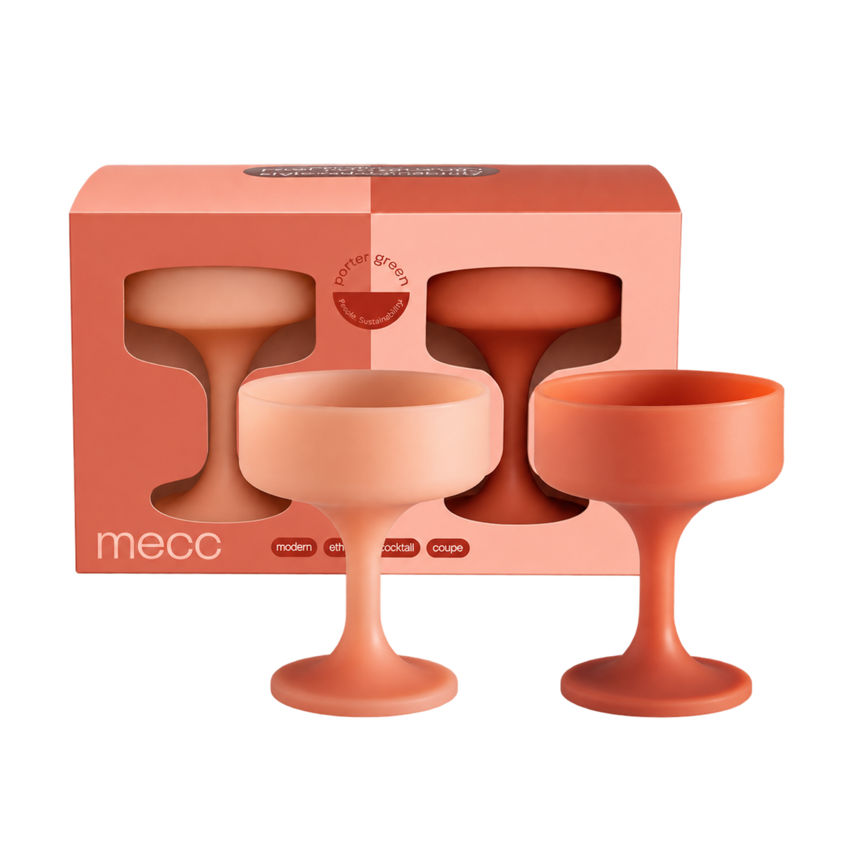 terra + peach | mecc | unbreakable silicone cocktail coupes | porter green, coupe cocktail glass, coupe glass, coloured cocktail glasses, unbreakable cocktail glasses, cocktail glasses australia