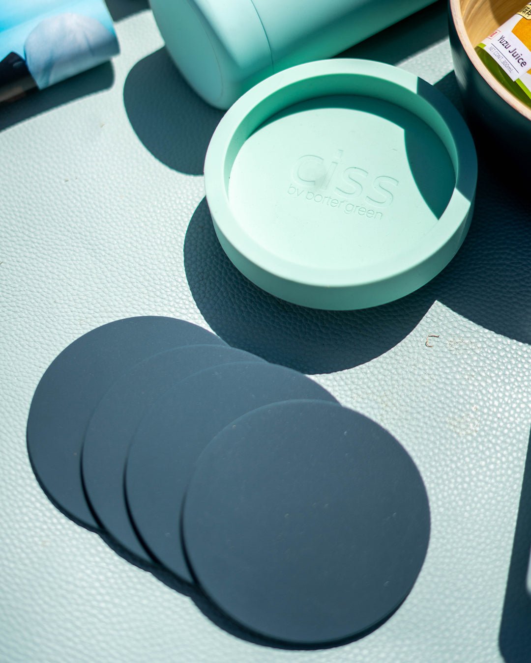 mist + ink | ciss | unbreakable silicone coasters - porter green | style + sustainability