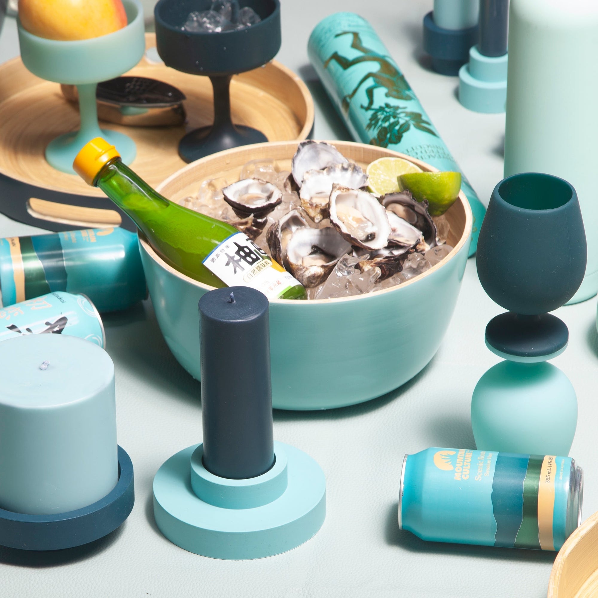 mist + ink | escc medium pillar candle | soy - blend unscented candles - porter green | style + sustainability