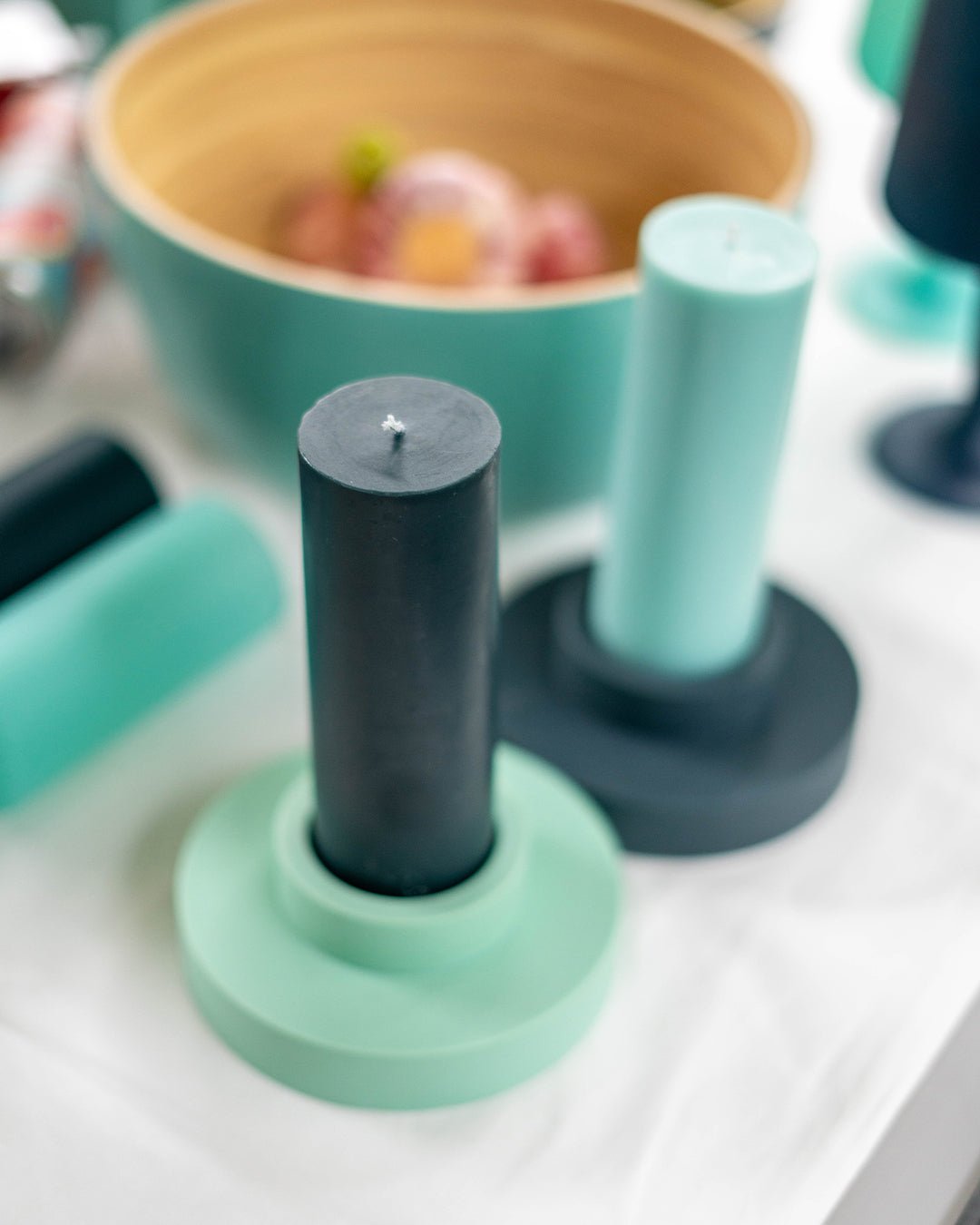 mist + ink | escc medium pillar candle | soy - blend unscented candles - porter green | style + sustainability