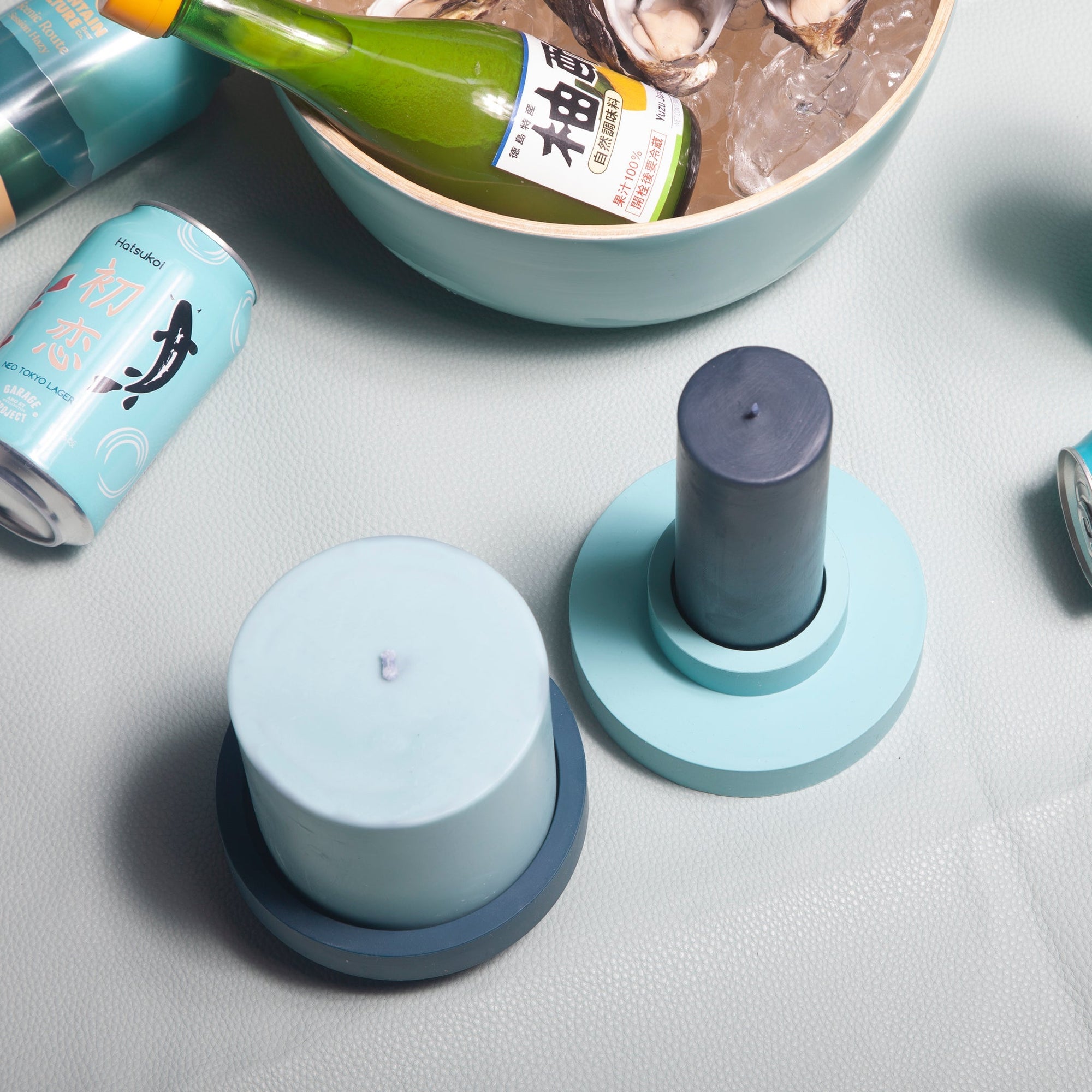 mist + ink | escc medium pillar candle | soy - blend unscented candles - porter green | style + sustainability