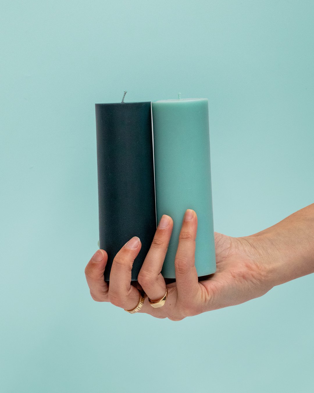 mist + ink | escc medium pillar candle | soy - blend unscented candles - porter green | style + sustainability