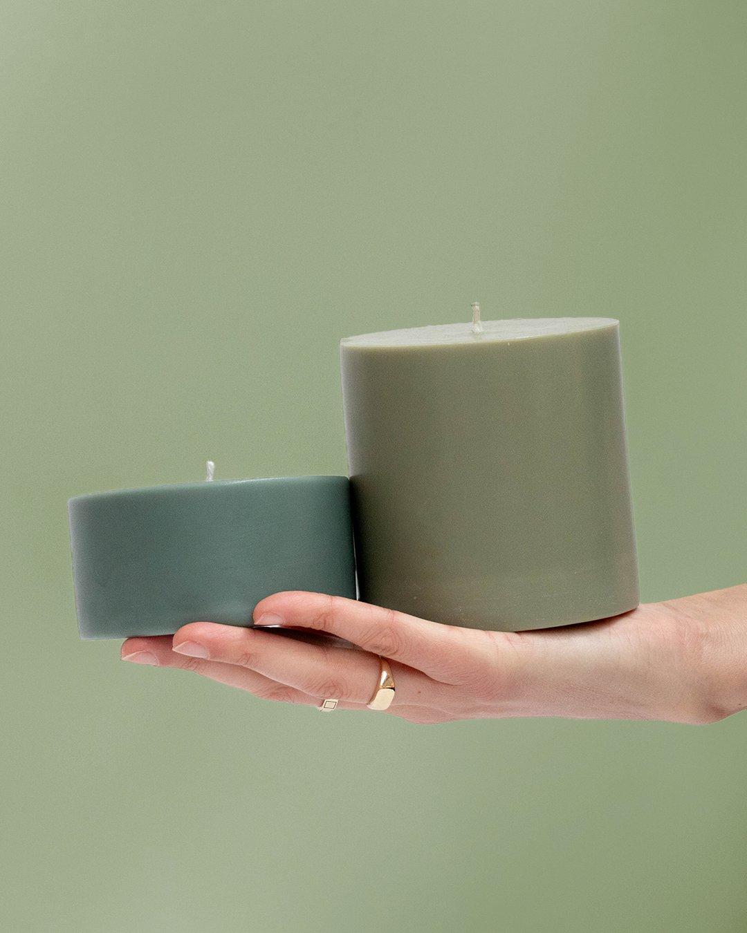 sage + olive | escc large pillar candle | soy - blend unscented candles - porter green | style + sustainability