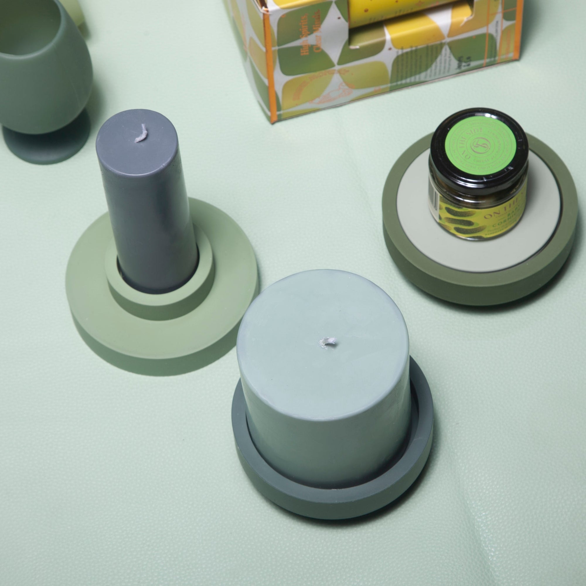 sage + olive | escc large pillar candle | soy - blend unscented candles - porter green | style + sustainability