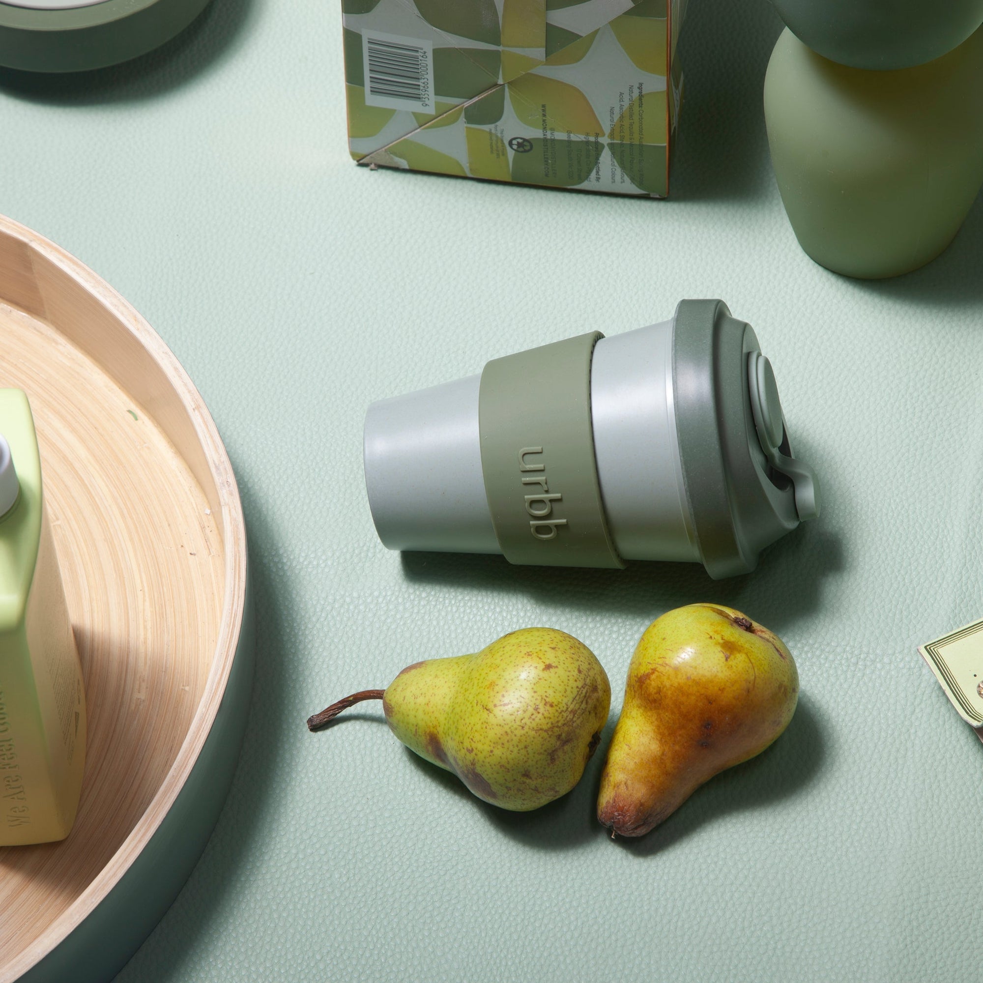 sage + olive | urbb | biodegradable bamboo coffee cup - porter green | style + sustainability