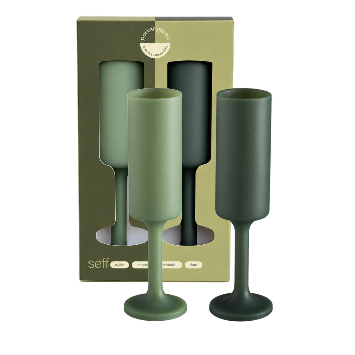 sage + olive | seff | unbreakable silicone champagne flute | porter green, champagne flutes, unbreakable champagne flutes, champagne flute glasses, coloured champagne glasses, champagne flutes australia