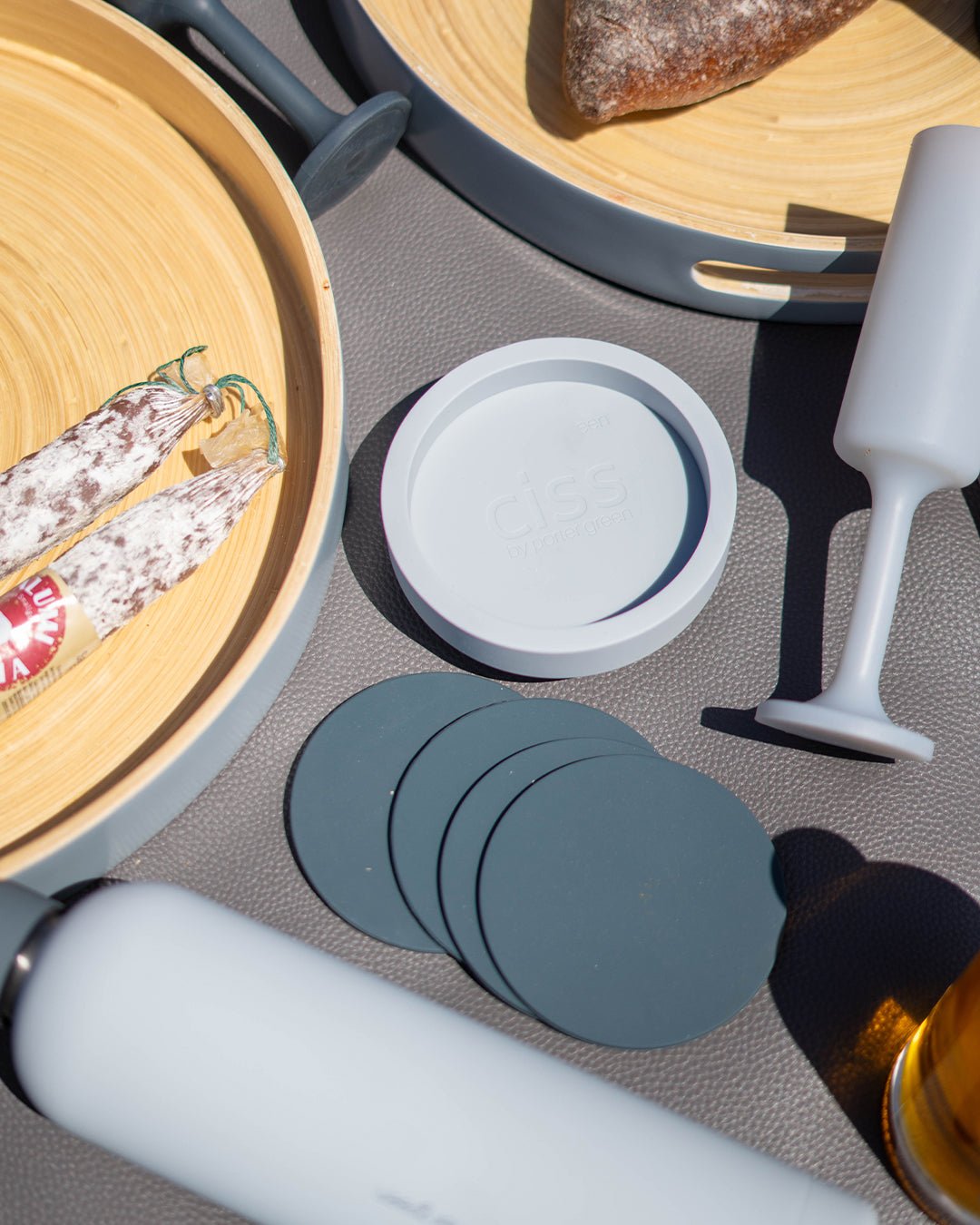 smoke + storm | ciss | unbreakable silicone coasters - porter green | style + sustainability
