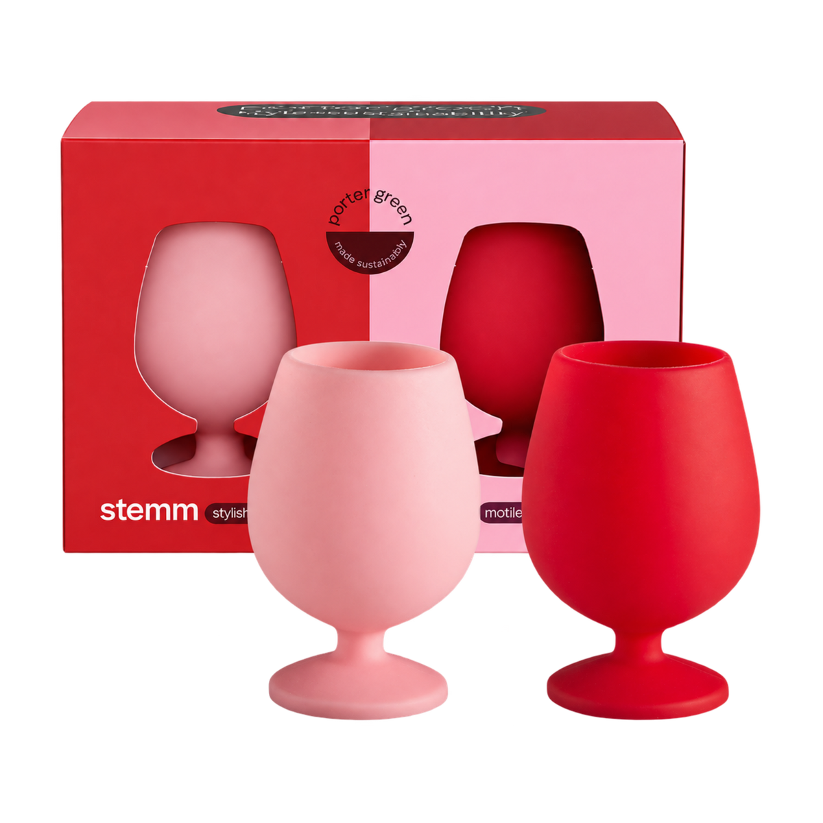 cherry + blush | stemm | silicone unbreakable wine glasses - porter green | style + sustainability