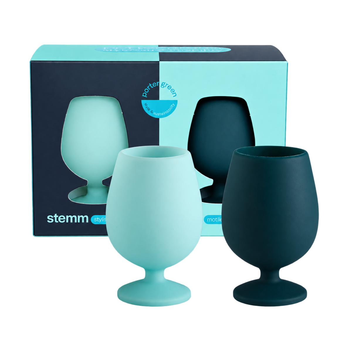 mist + ink | stemm | silicone unbreakable wine glasses - porter green | style + sustainability