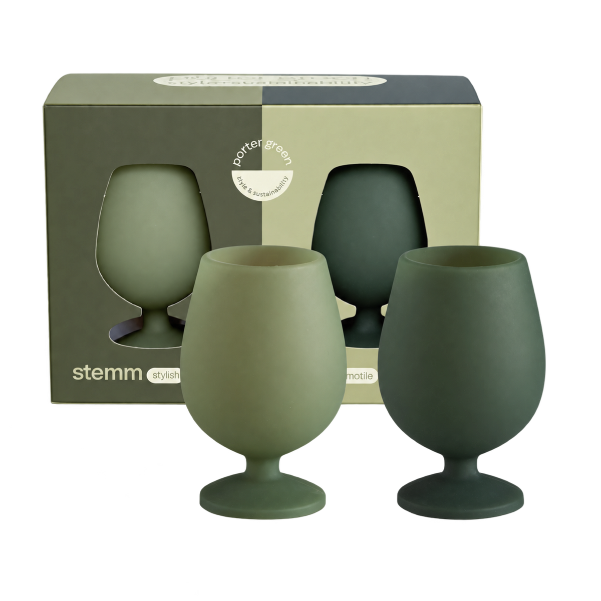 sage + olive | stemm | silicone unbreakable wine glasses - porter green | style + sustainability