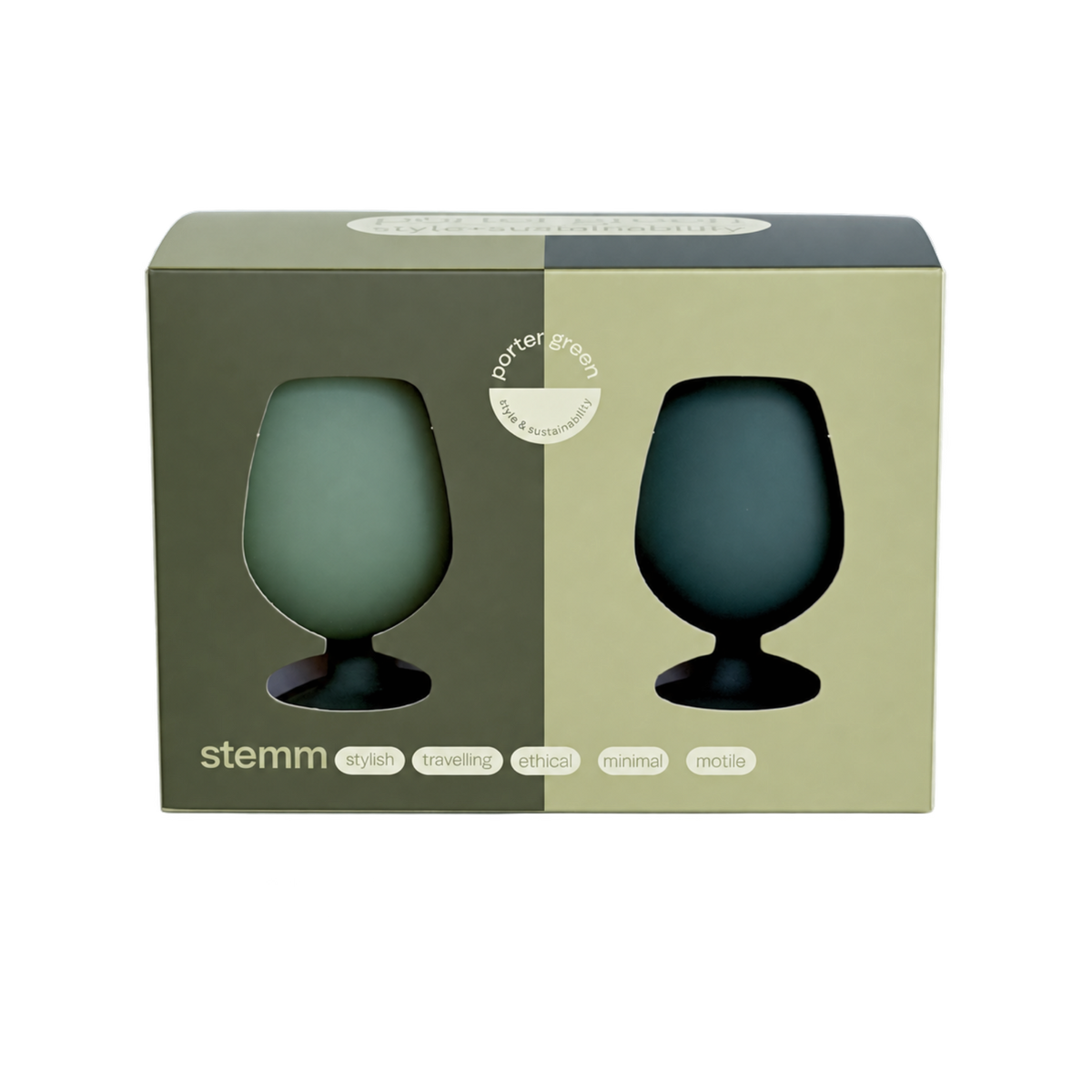 sage + olive | stemm | silicone unbreakable wine glasses - porter green | style + sustainability