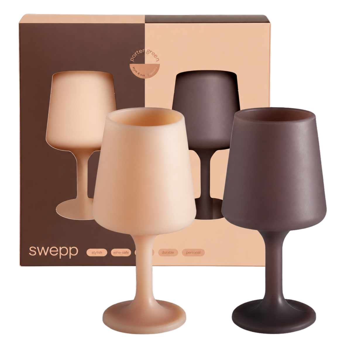 latte + donkey | swepp | silicone unbreakable wine glasses - porter green | style + sustainability