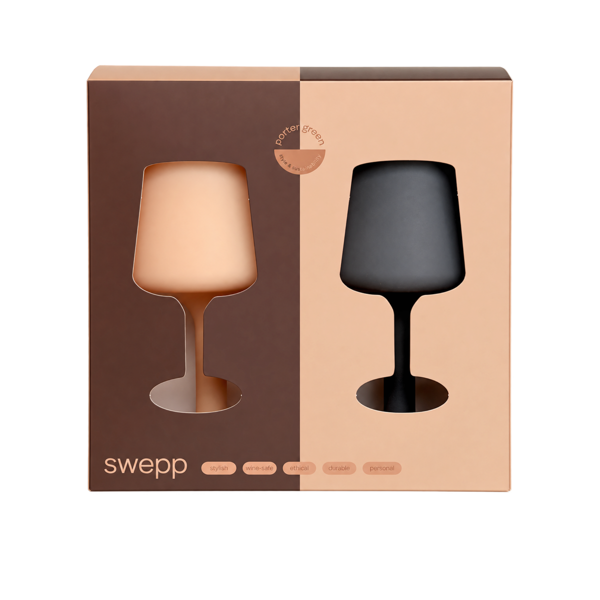 latte + donkey | swepp | silicone unbreakable wine glasses - porter green | style + sustainability