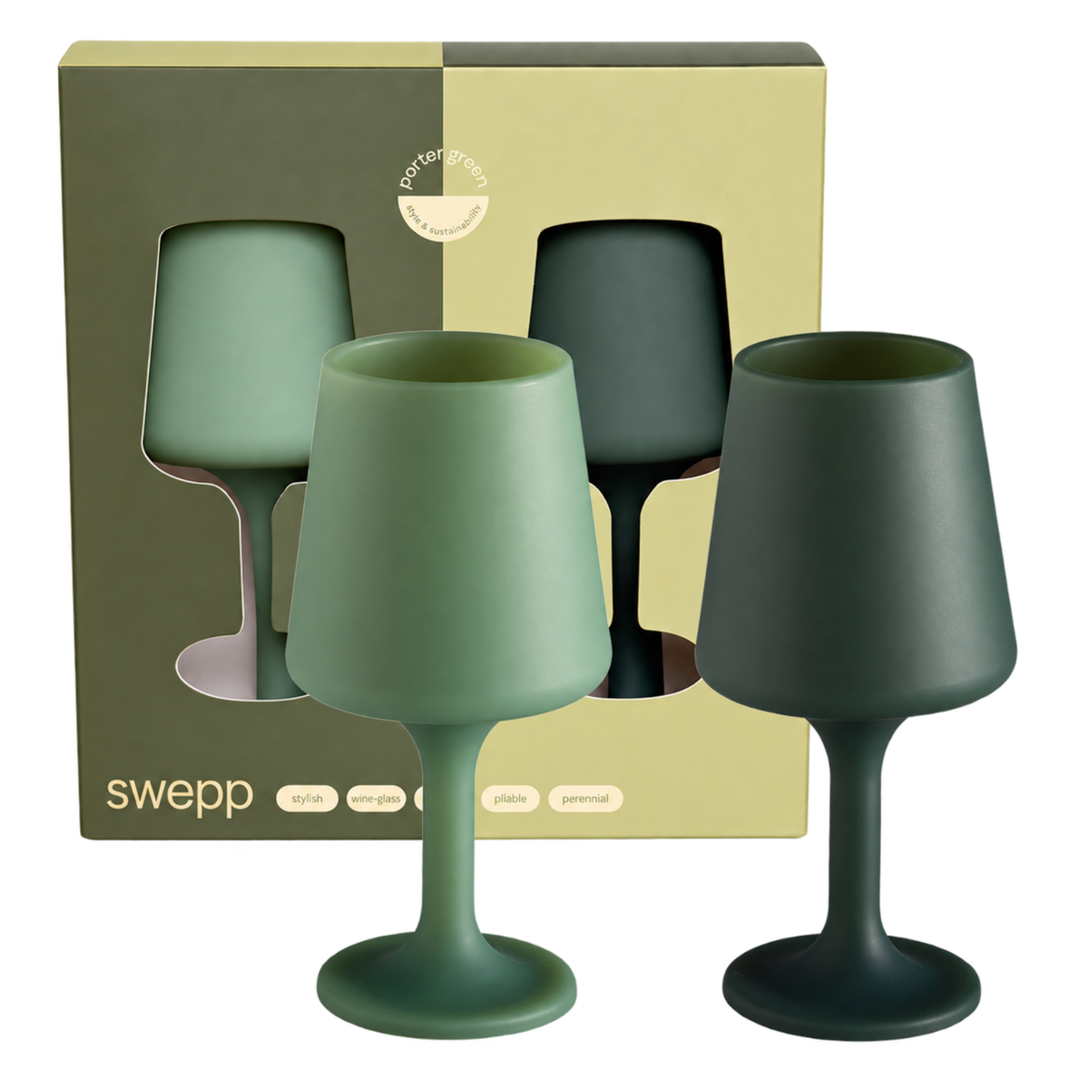 sage + olive | swepp | silicone unbreakable wine glasses - porter green | style + sustainability